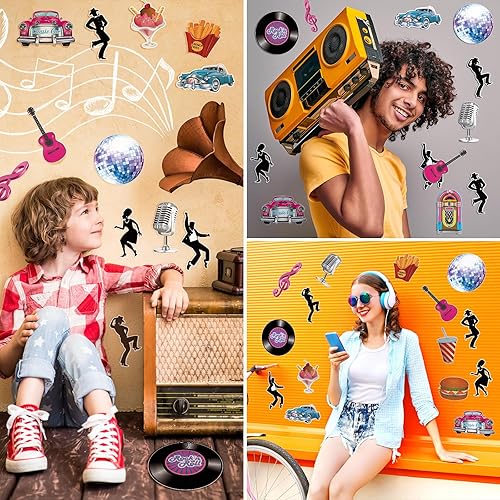 Miniatura 5 de 48 piezas de recortes de decoración de los años 50 Rock and Roll decoraciones y suministros de fiesta de los años 50, decoraciones de fiesta de los