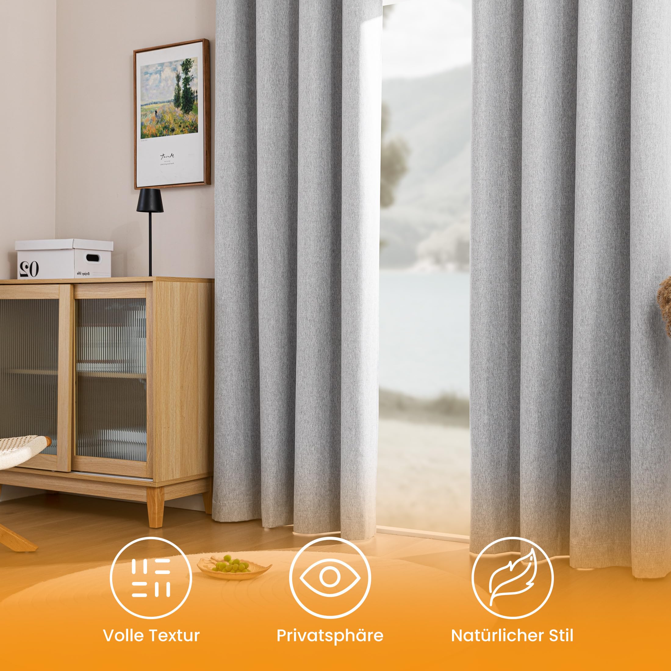 Sonive 100% Blickdichte Vorhänge mit Ösen Gardinen 2 Stück H300xB145cm | Thermovorhänge Leinenoptik Verdunkelungsvorhänge für Schlafzimmer Wohnzimmer Grau
