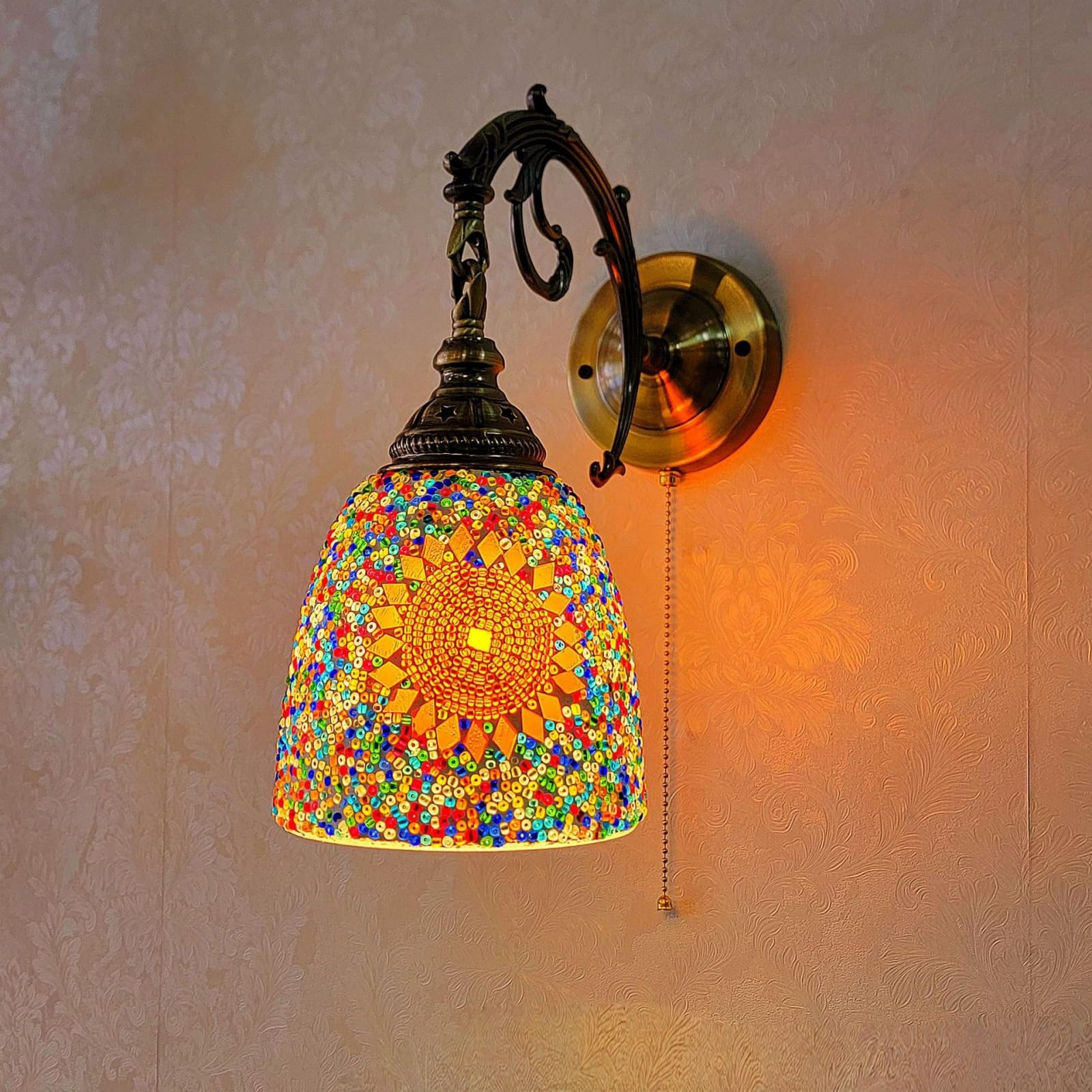 Lampada da parete a mosaico esotico turco fatto a mano in stile marocchino paralume retrò versione cablata luci decorative per camera da letto corridoio di Natale balcone decorazione artistica 220v