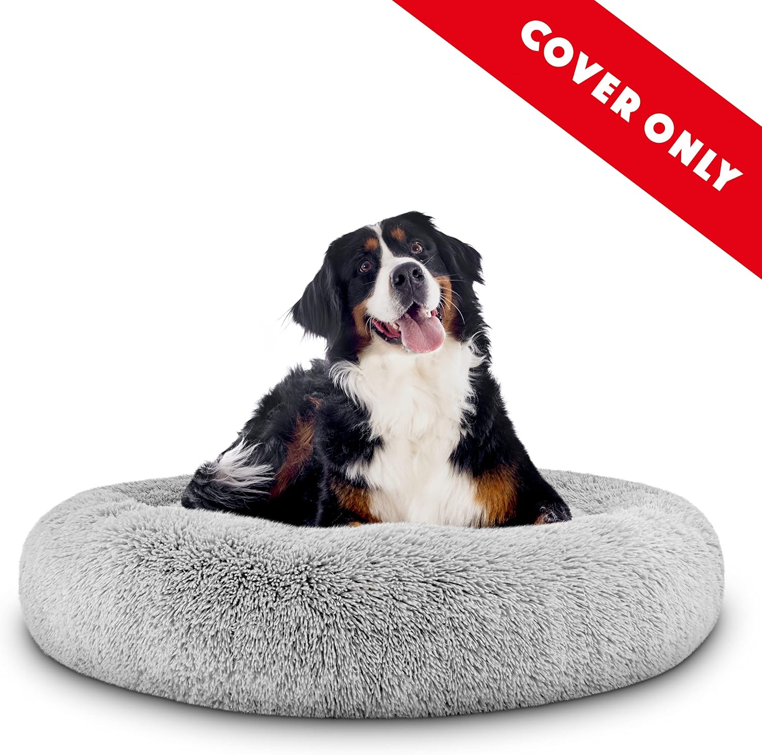 The Dog’s Bed Replacement Zip Cover for Calming Plush Donut Dog Bed, Silver Grey Fur, XL