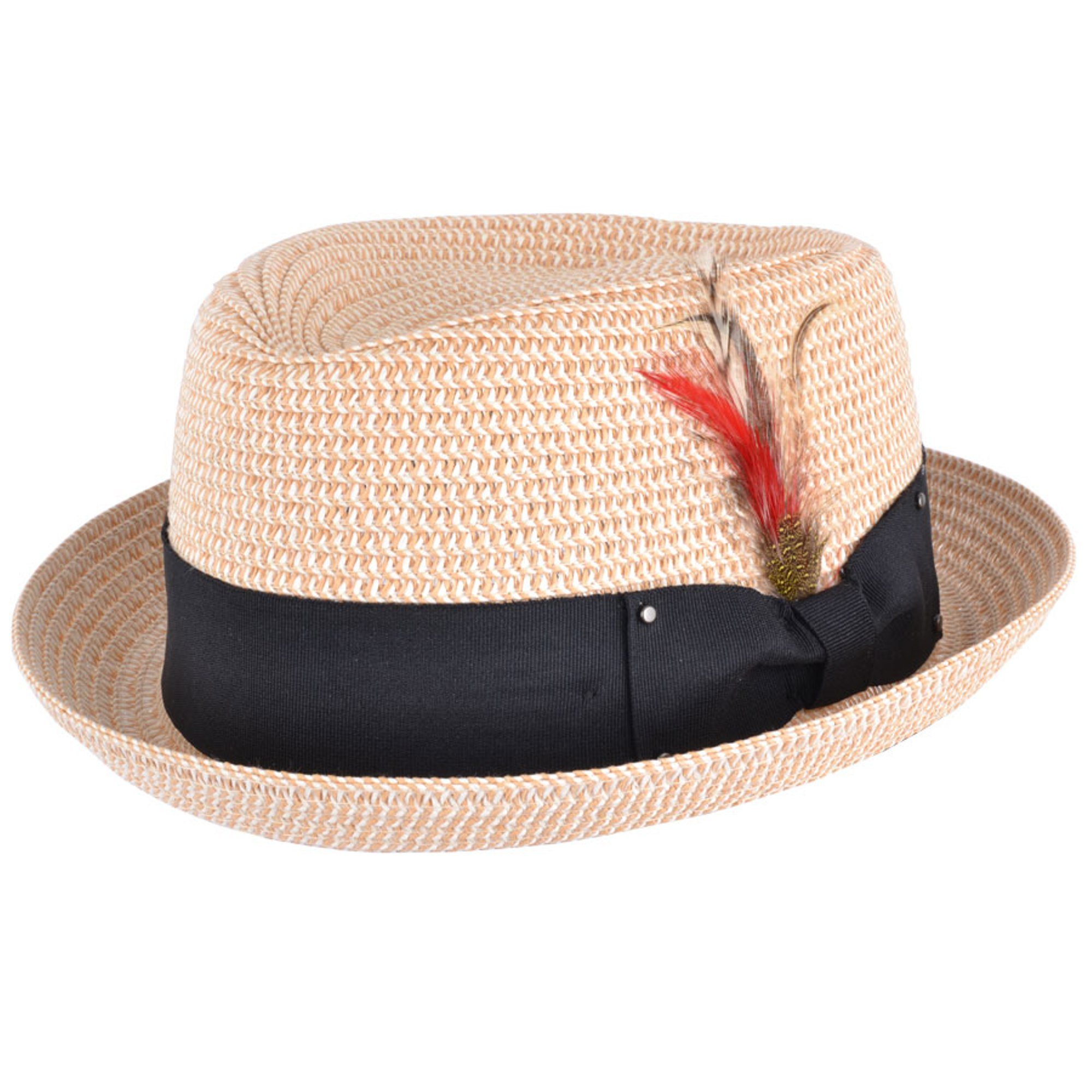 Maz Unisex Natural Paper Straw Pork Pie Hat Crushable Summer Trilby With Band And Adjustable Sweatband