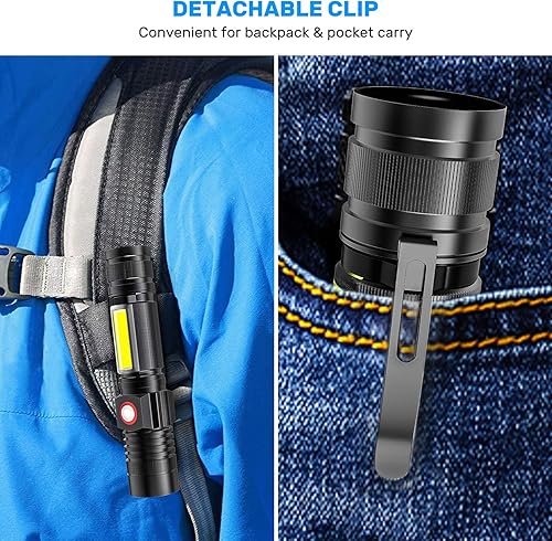 Miniatura 4 de Spriak Linternas LED recargables, linterna magnética súper brillante linterna táctica con luz lateral, recargable por USB, zoom, impermeable, mejor