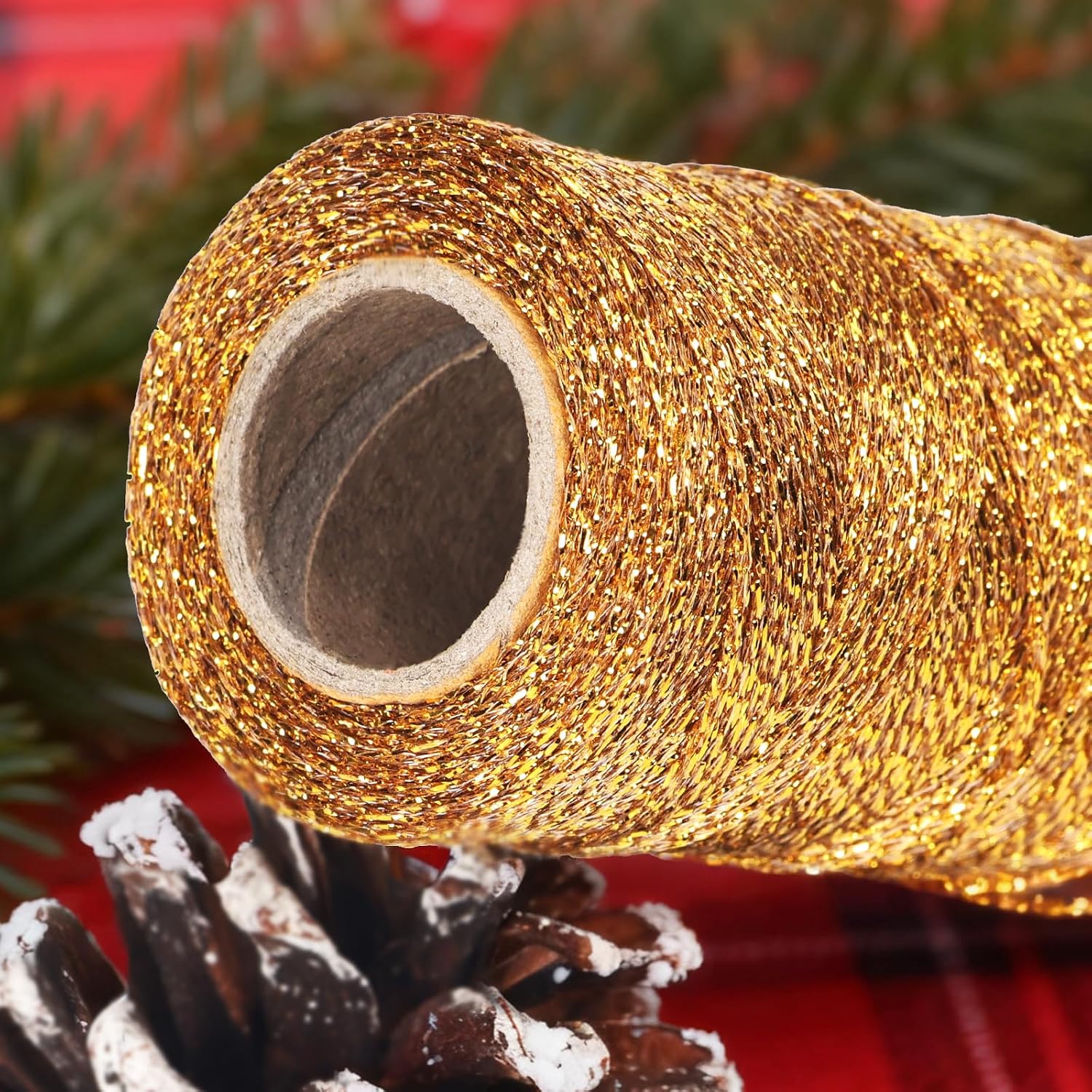 Gold String for Ornaments & Crafts - 1mm Metallic Bakers String, 110 Yards Christmas Ornament String, Non-Tarnish Glitter Twine, Inelastic Gold Cord for Gift Wrapping & DIY Decor