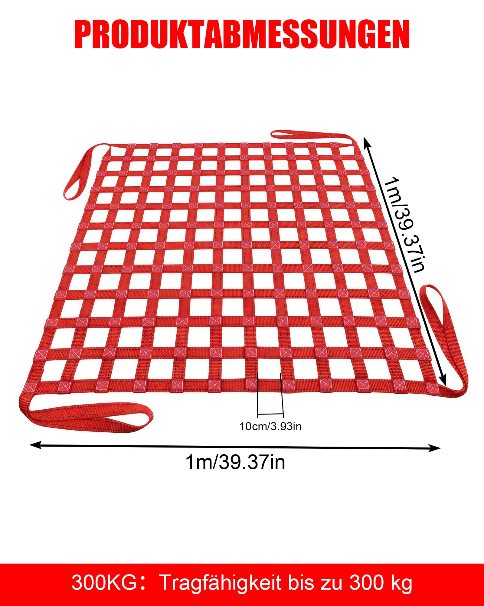 Filet de levage 1 x 1 m - Filet de levage industriel - Charge maximale : 300 kg - Sangle en polyester pour entrepôt, port, chantier de construction pour travailleurs logistiques et installateurs