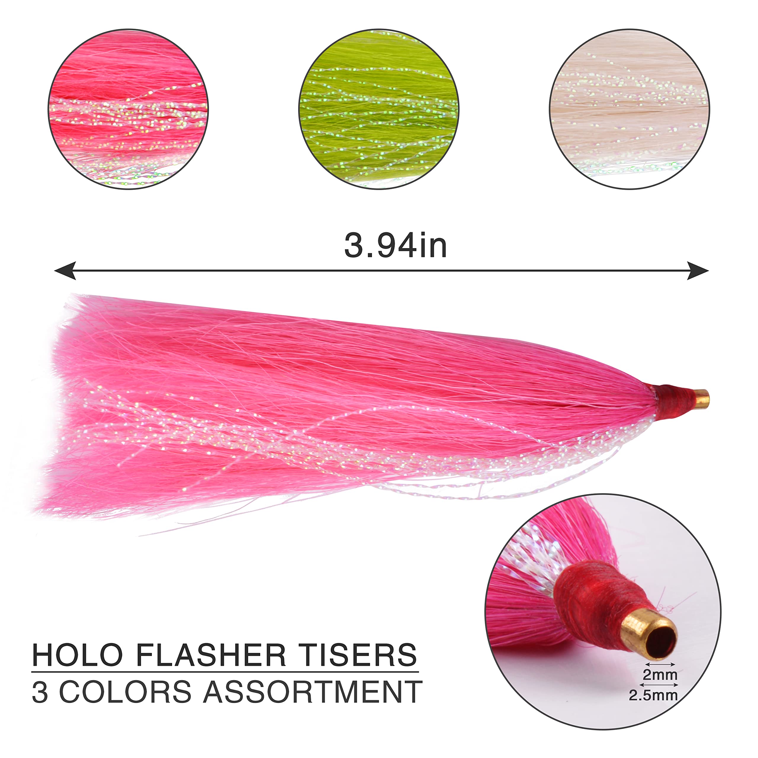 Teaser da pesca, 12/18 pezzi Bucktail Teaser Mylar Teaser Tail Fishing Teaser per Fluke Flounder Rigs per Pesca in acqua salata Esca da pesca Pesca Teaser Spine 3 Colori