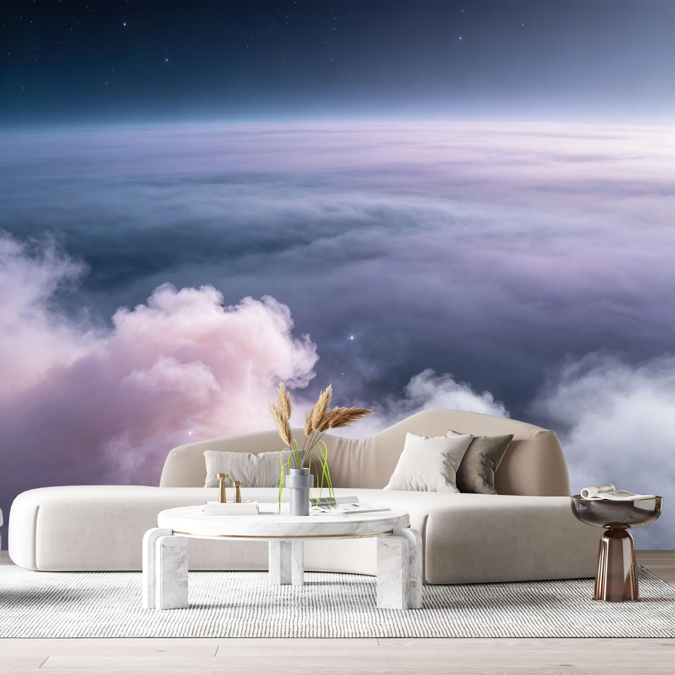 Custom Size Wall Murals Dreamy Sky Landscape Night Clouds Celestial Stars Minimalist SelfAdhesiveWall Fabric Removable Wallpaper Wall Decor for Living Room Bedroom Bathroom
