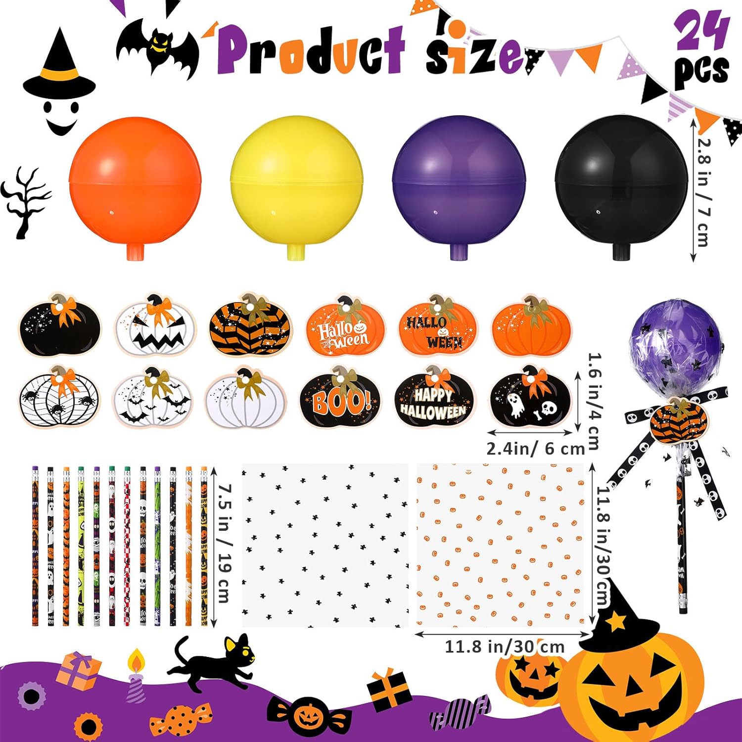 96 Pcs Halloween Party Favors Gift Trick or Treat Container Halloween Pencil Empty Giant Lollipop Stationery Candy Fillable Hold Plastic Lollipop Storage for Classroom Gifts