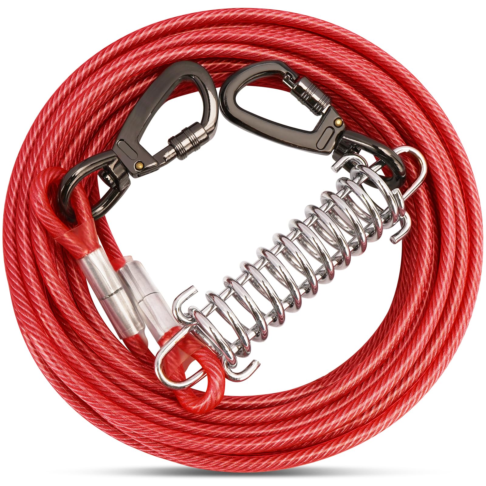 Cable de amarre rojo para perros con gancho giratorio de resorte, cadenas de perro resistentes para exteriores de mascotas, cables para patio, camping, perros de hasta 500 libras (3 m)