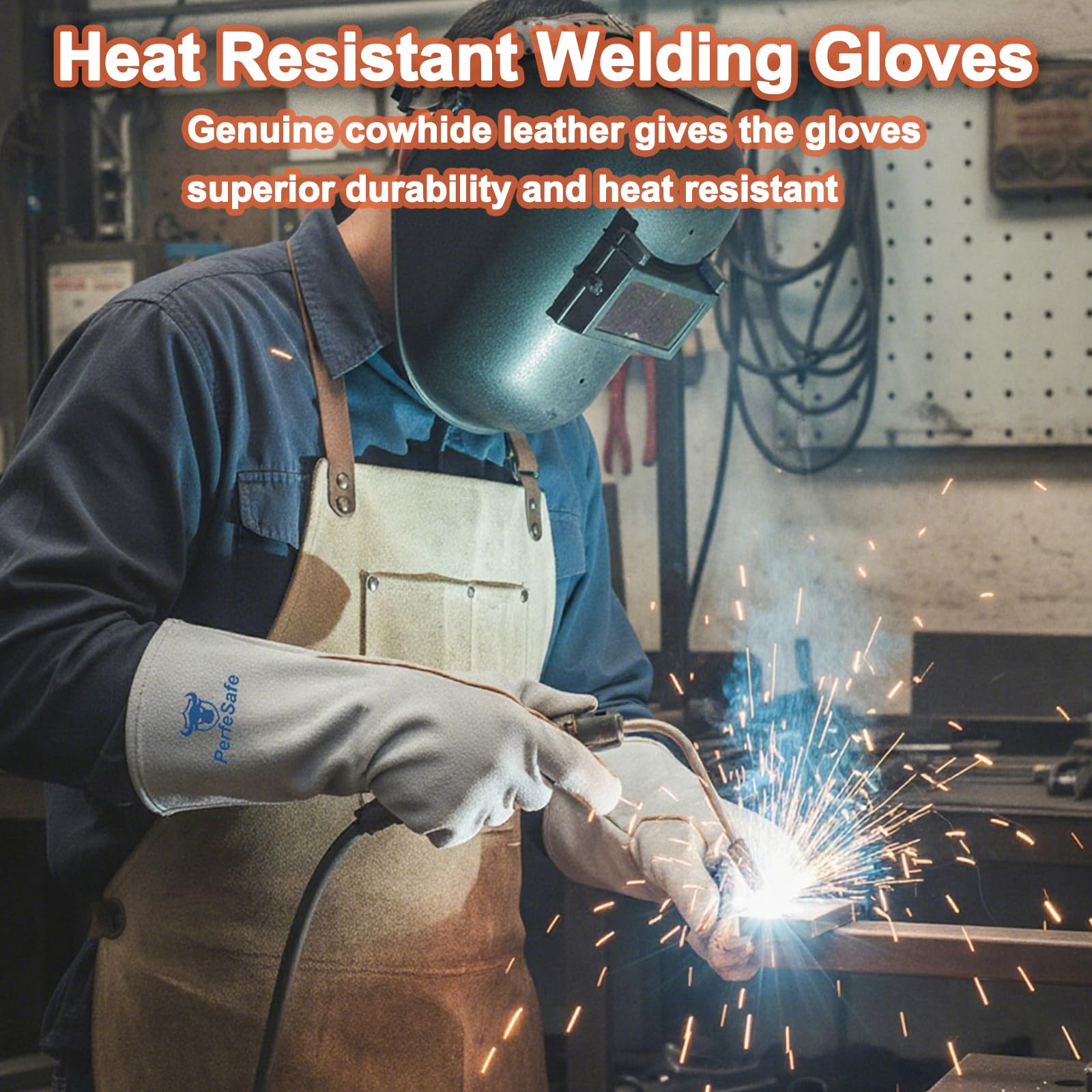 Guantes de soldadura de 16 pulgadas, guantes de jardinería para hombre y mujer, resistentes, resistentes a la abrasión y a los golpes, perfectos para jardinería, construcción, conducción