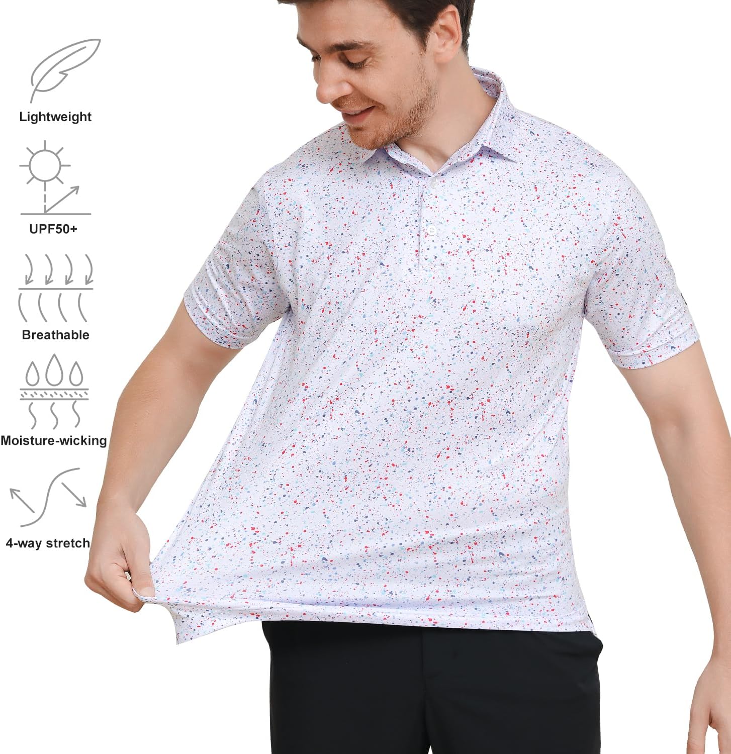 Men's Golf Polo T Shirts Short Sleeve Dry Fit Performance Moisture Wicking Casual Print Stiff Collar Golf Shirts for Men - Image 3