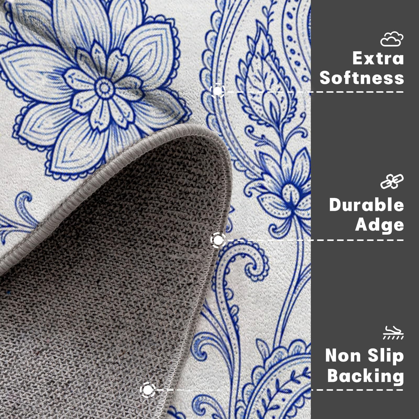 Zerbino Ingresso Interno Motivo Floreale Paisley Esotico, Zerbino Di Benvenuto Lavabile Morbida Piante Tradizionali, Antiscivolo Tappeto Da Decorazioni Blu Per Casa Porta, 90X150Cm