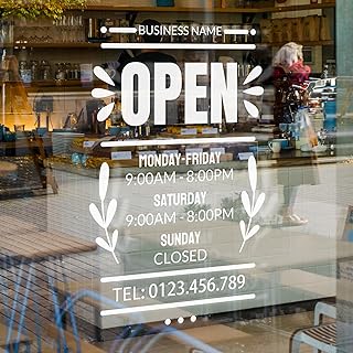 XRLSG Custom Business Hours Sign for Glass Door Personalized Window Vinyl Decal with Company Name Logo for Store Restaurant Office Salon Gym Boutique