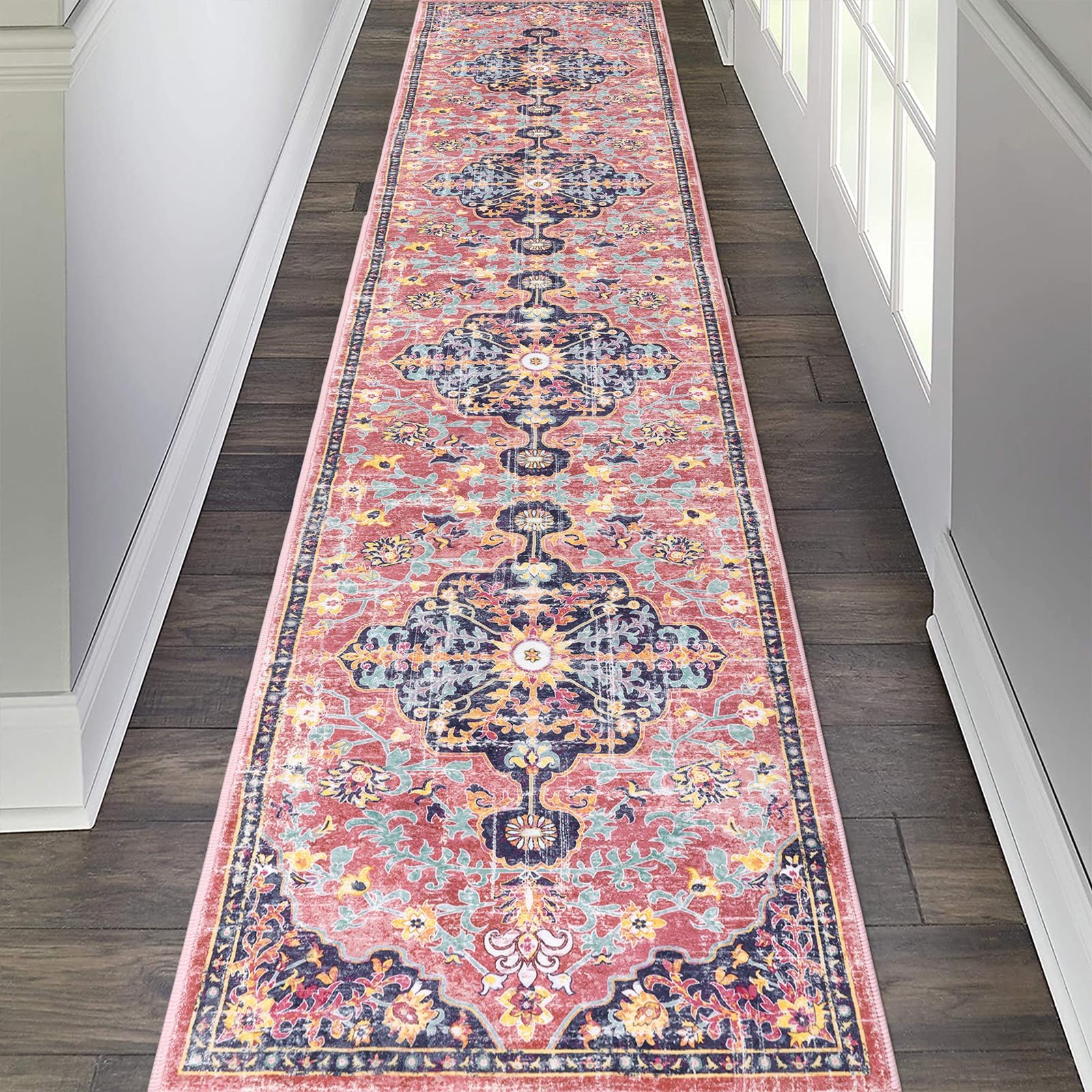 Pauwer Boho Hallway Runner Rug 2x10 Washable Entryway Area Rugs Non Slip Farmhouse Vintage Floor Mat Carpet Runner for Hallways Laundry Room Kitchen Bathroom Bedroom