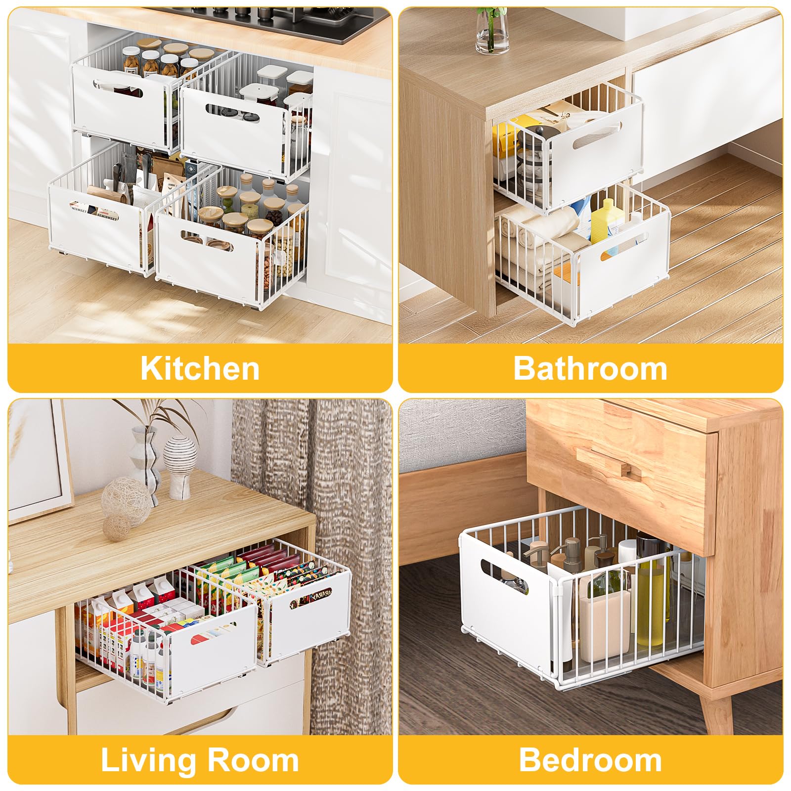 2 Pezzi Cassetto Estraibile Cucina Cassetto Telescopico Ripiano Telescopico Organizer Per Mobili da Cucina Scorrevole Estensibile Estraibile con Maniglia