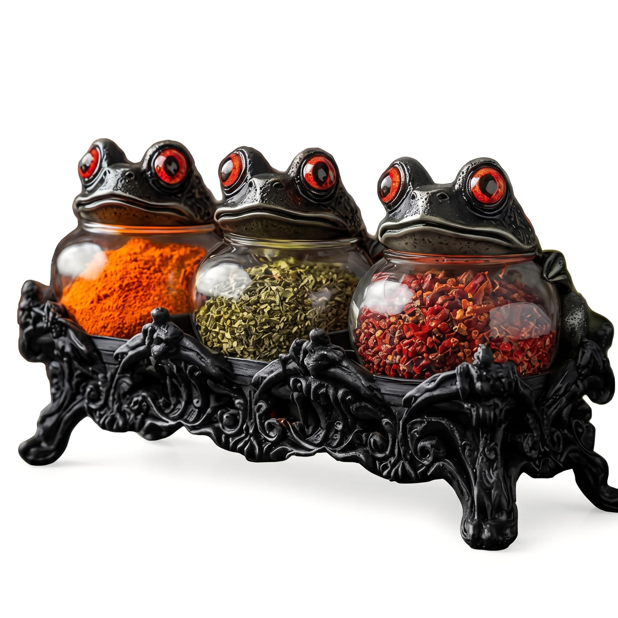 Bemonew Seasoning Containers Apothecary Jars With Lids, Vintage Witchy Frog Spice Jars For Spices, Herbs & Tea, Black + Transparent