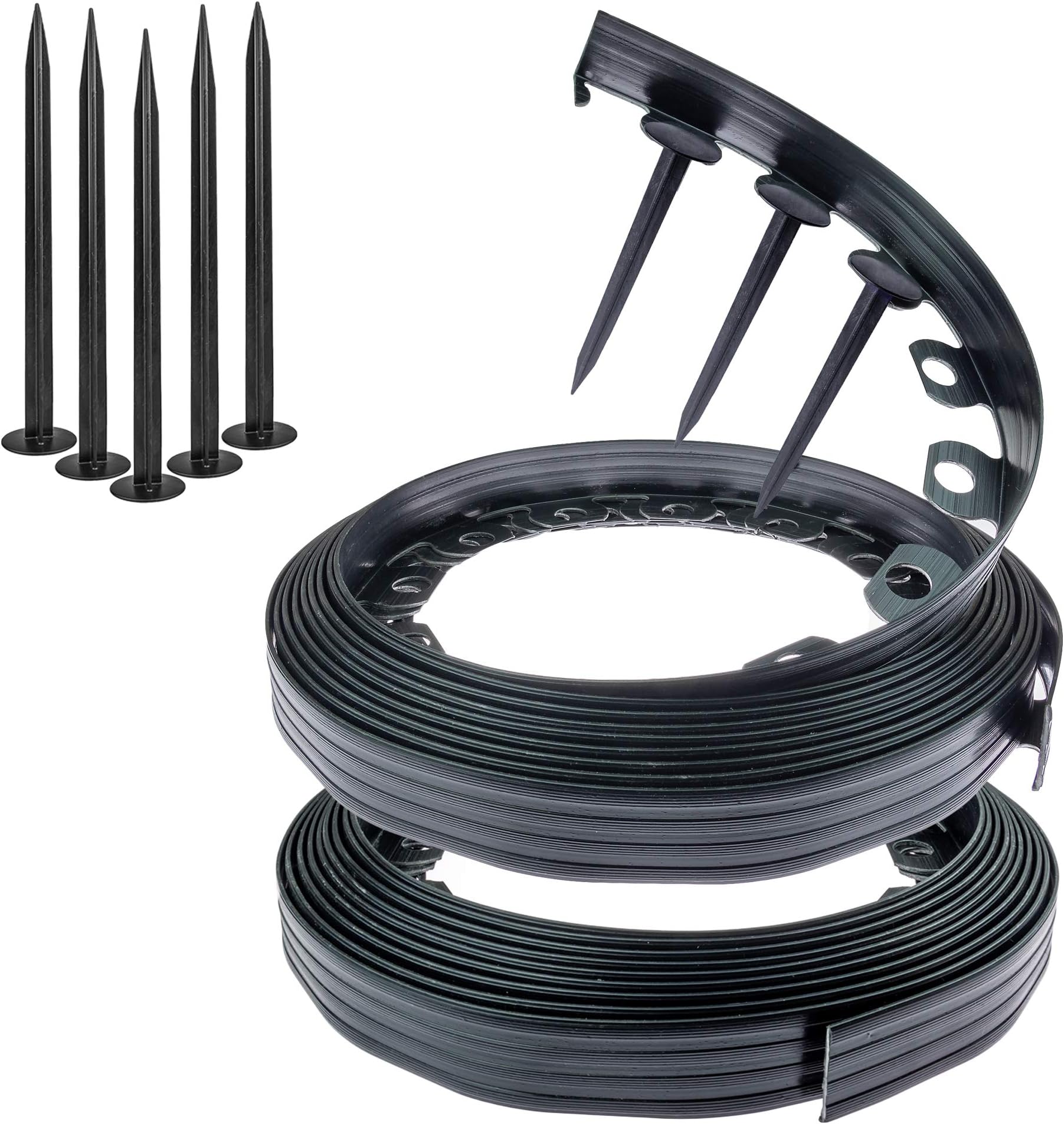 Chrispol Lawn Edging - Black Plastic Garden Border Edging - 20 M Long (2x10m) - 4 cm Height - 6 Nails Included Per Meter