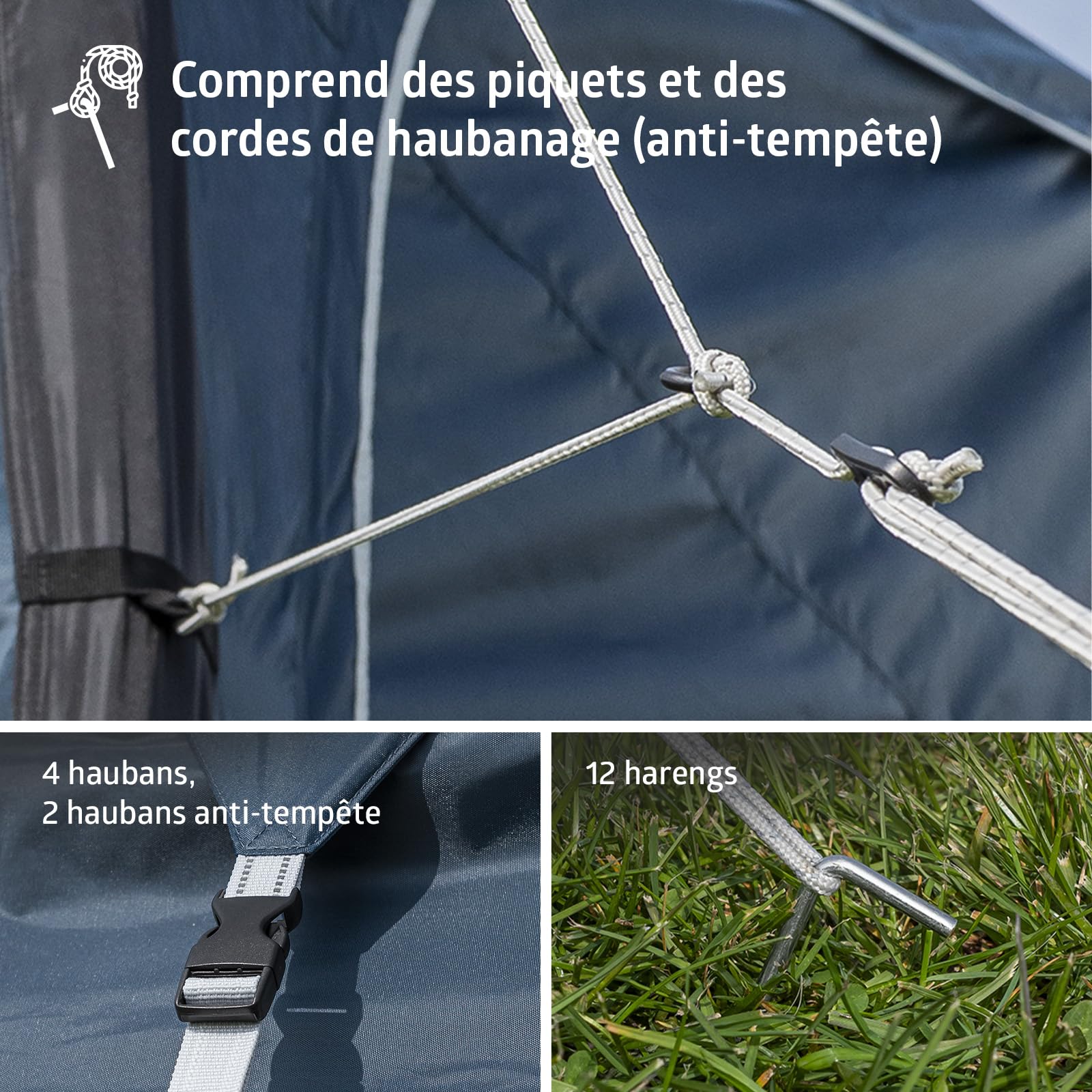 Campout Auvent Gonflable pour Caravane et Camping-Car – 300 x 250 cm – 3000 mm étanche – Hauteur de Montage 235-250 cm – Installation en 15 Min – INCL. Pompe & Haubans tempête