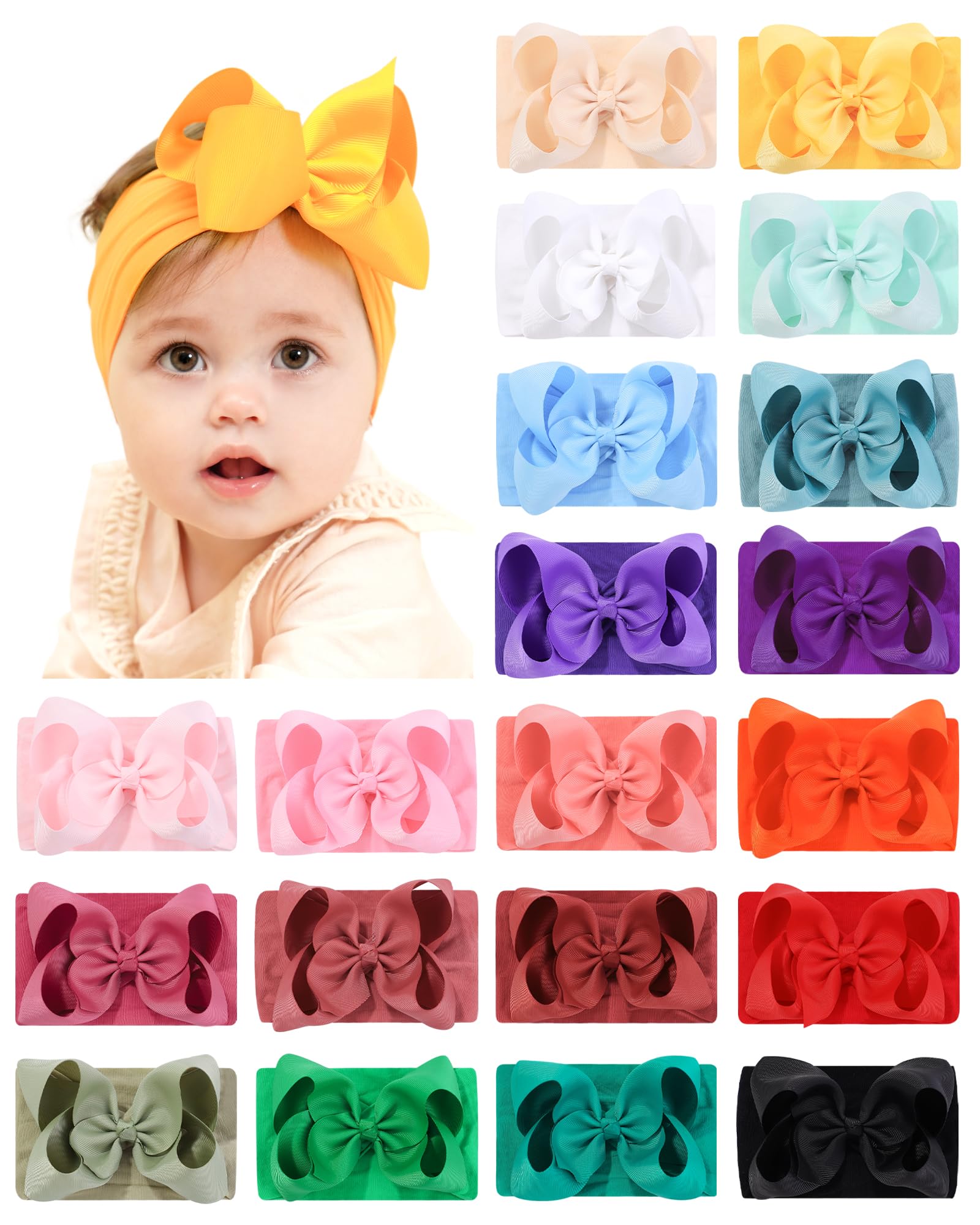doboi 20 fasce per capelli per bambine, accessori per capelli, fiocchi in nylon per bambine