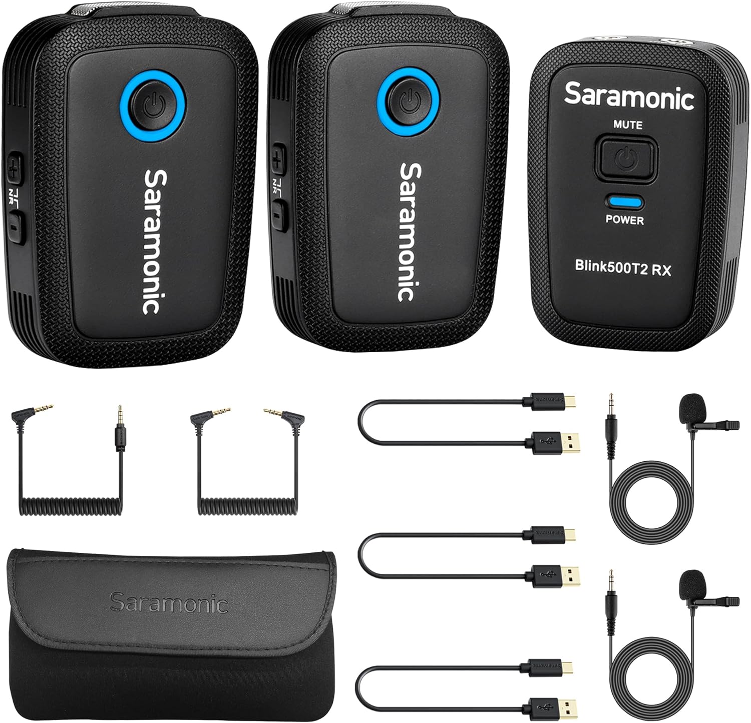 Saramonic Blink500T2 2.4G Dual-Channel Wireless Lavalier Microphone, Cordless Clip-on Lapel Microphone for Camera iPhone Android YouTube Vlog Live Stream Video Recording