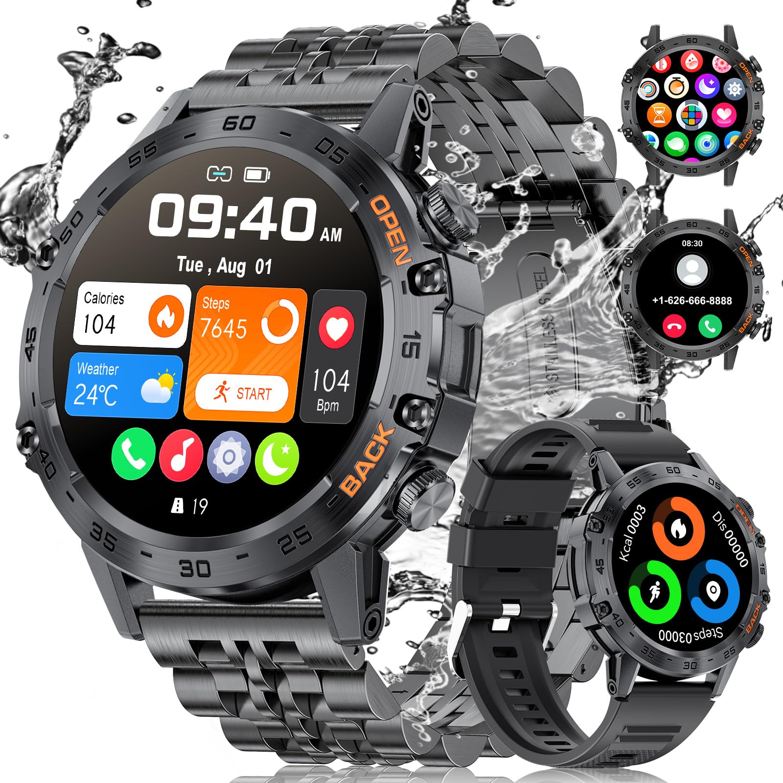 Smartwatch Uomo Chiamata Bluetooth con Effettua/Risposta Chiamate, 1,39" Orologio Smartwatch Militare con 2 Cinturini, 123 Modalità Sportive, Smartwatch con SpO2/Cardiofrequenzimetro per Android iOS