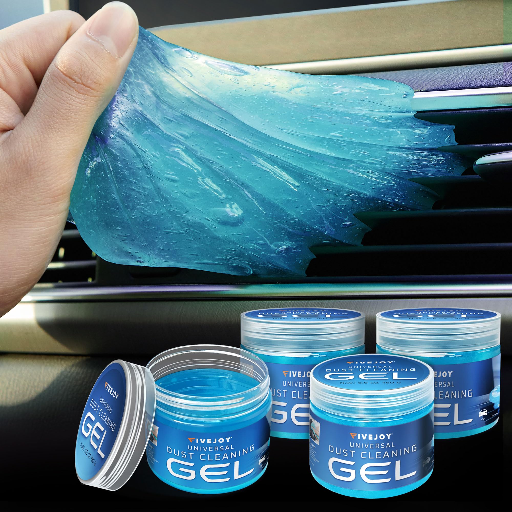 FiveJoy Universal Car Cleaning Gel Detailing Putty, Car Goop Cleaner Car Interior Cleaner Putty for Home, Office, Keyboard, Computer Blue, 4Pack