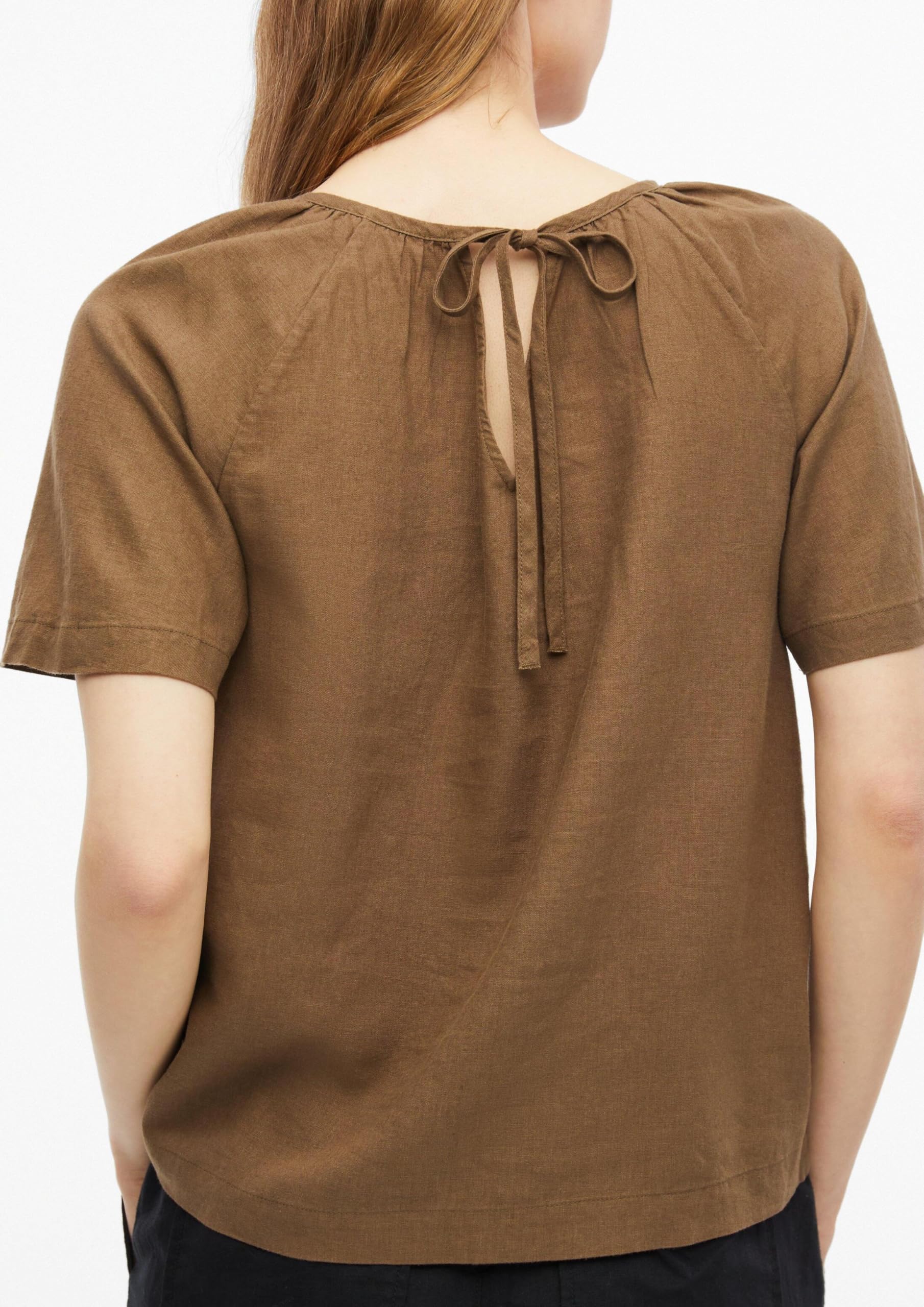 s.Oliver Damen Bluse – Relaxed Fit, Leinenmix, Kurzarm mit Raffung und Schleife