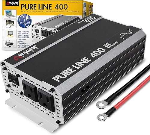 Wagan EL3800 Pure Line - Inversor de corriente de 400 vatios, potencia máxima de sobretensión, CC de 12 V a 110 V CA, inversor de corriente de onda
