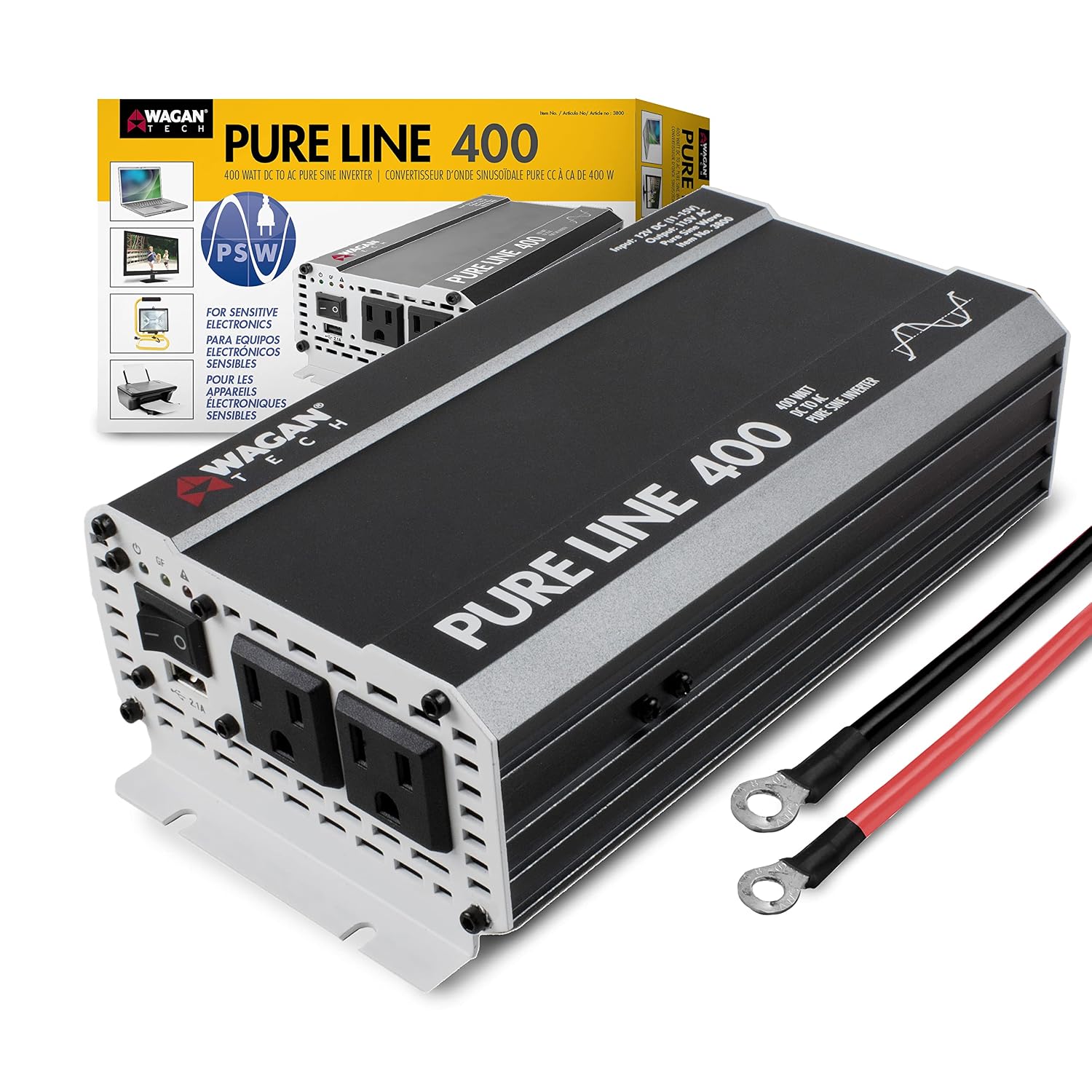 Wagan EL3800 Pure Line 400 Watt Power Inverter 800 Watt Peak Surge ...