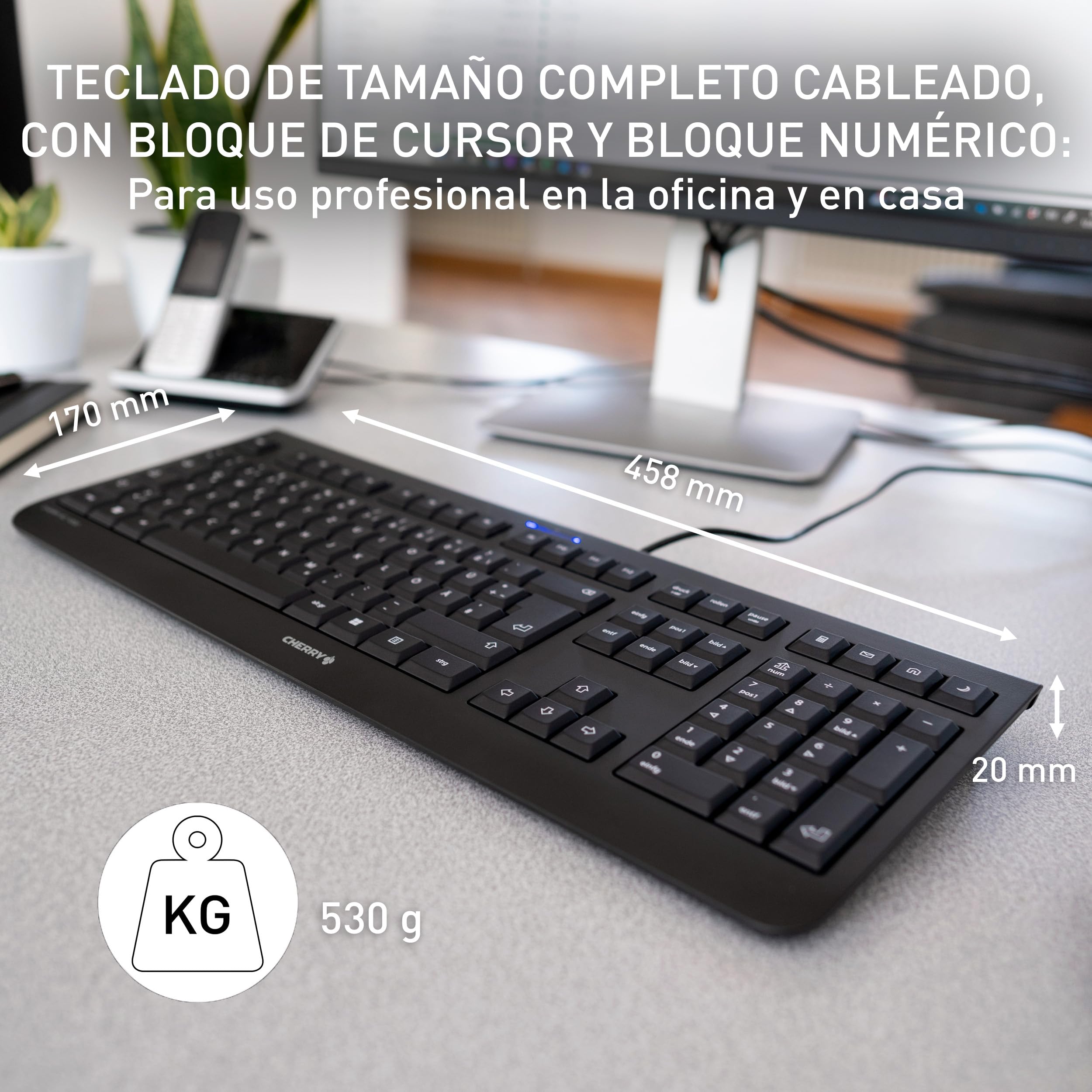 Cherry KC 1000, Teclado con Cable, distribución de Teclado Inglés UK (QWERTY), Plug & Play a través de USB, diseño Plano, tecleo silencioso, Blanco/Gris