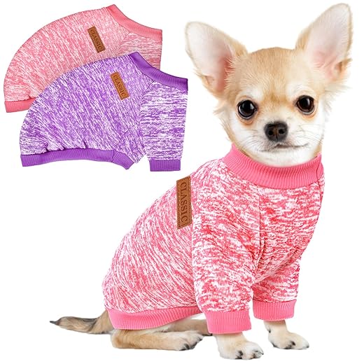 2 Pcs Dog Sweaters for Small Dogs Girl Boy Winter Fleece Clothes Warm Soft Dog Sweatshirt Outfit for Dogs Cats Pet Apparel