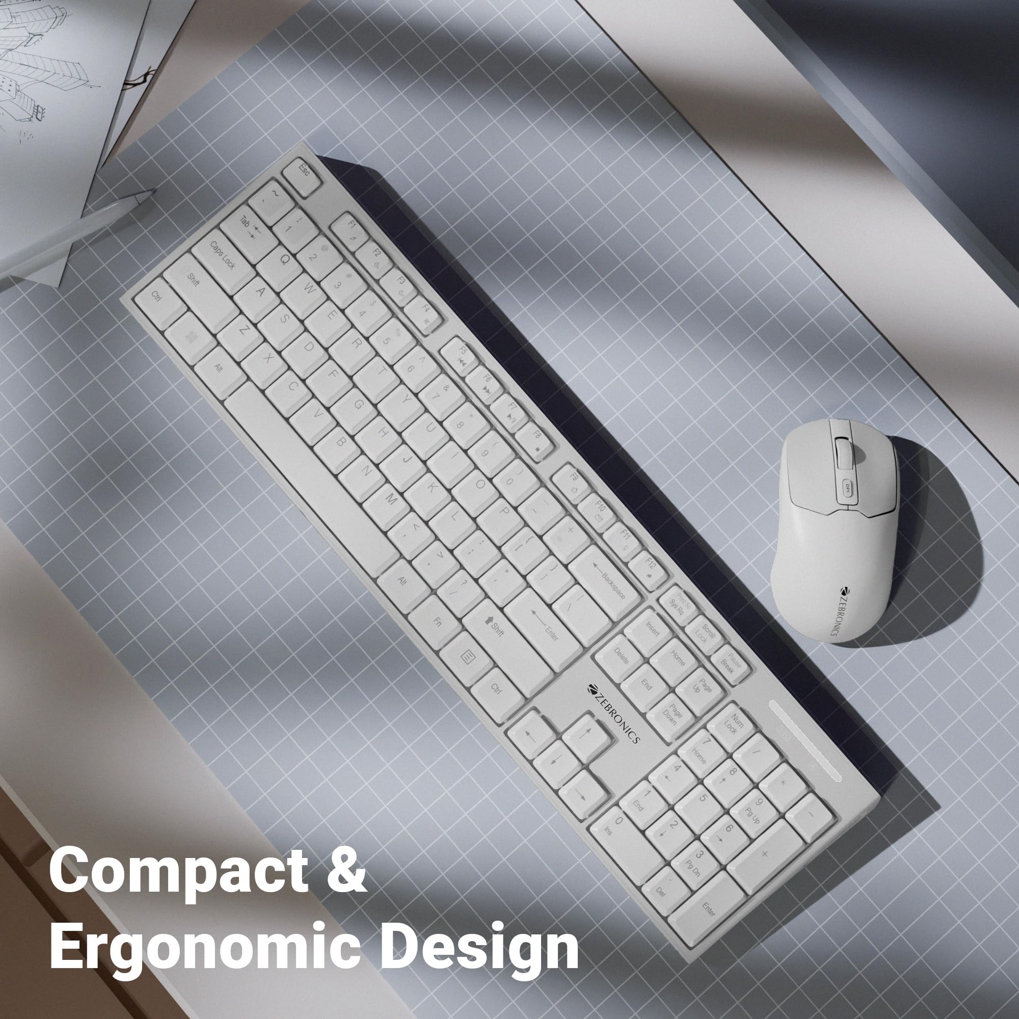 Zebronics Wireless Keyboard & Mouse Combo - White & Grey -7