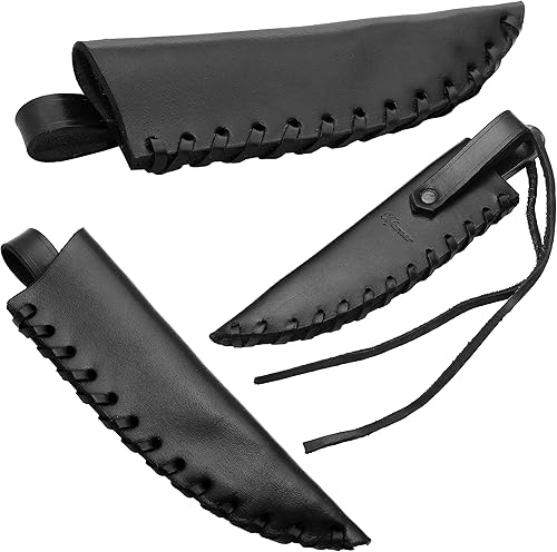 Miniatura 5 de Toferner Cuchillo forjado a mano con funda, hoja endurecida, funda de cuero auténtico, artesanía hecha a mano, idea de regalo para hombres (marrón)