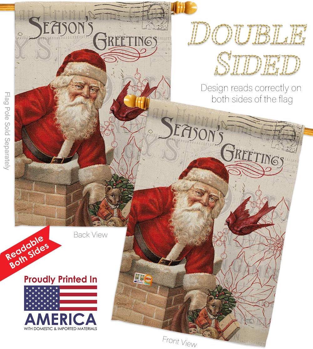 Breeze Decor H114194 Antique Santa Holiday Vertical House Flag, 28" x 40" inch, Multi-Color