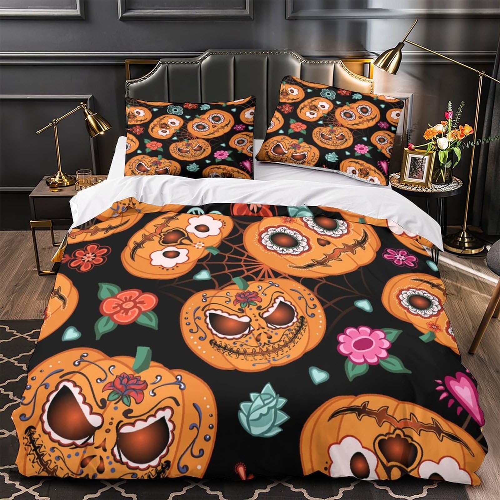 Parure de lit Halloween motif floral pour une ambiance de chambre cocooning et effrayante