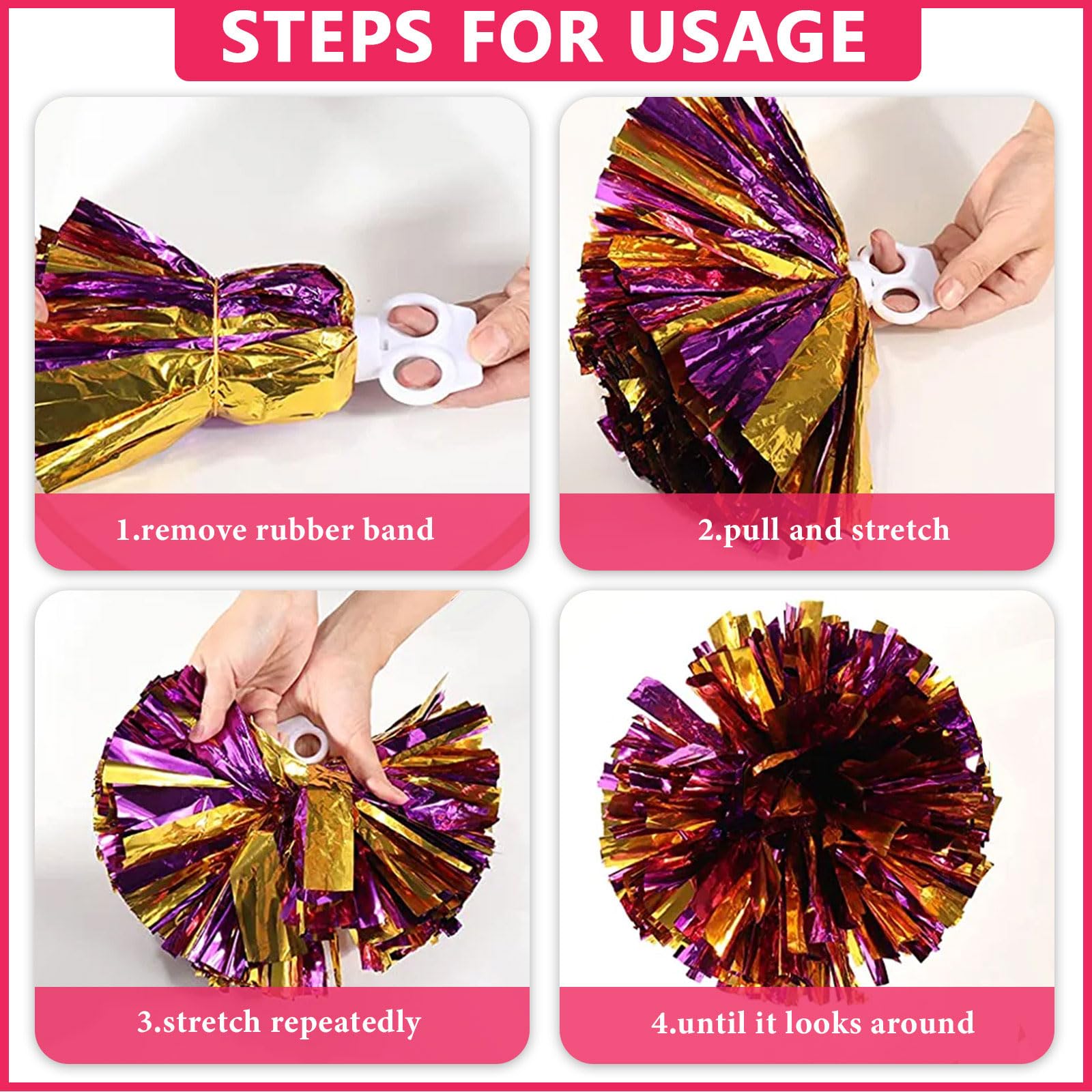 Pompony cheerleaderek, 34,7 cm, ręczne pompony drużyny cheerleaderek, do drużyny sportowej, gry ducha, na imprezę taneczną dla dorosłych, różowe + białe, 8 szt