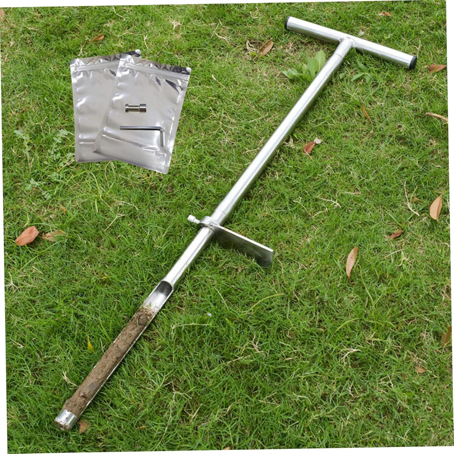 Soil Probe, 35in Stainless Steel Soil Sample Tool with T-Handle for Efficient Testing, Sample Probe for Garden, Lawn, and Farm