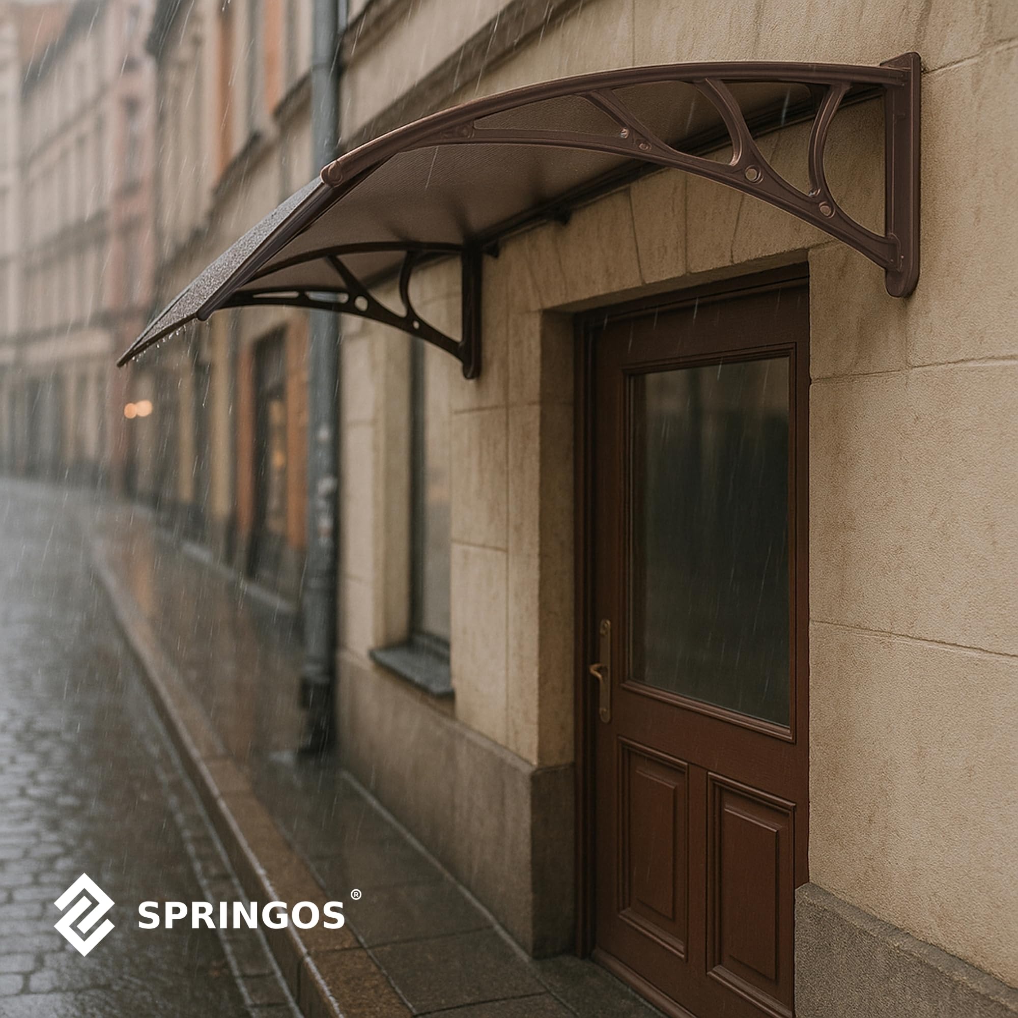 SPRINGOS Marquesina para puerta de entrada curvada, 150 x 75 x 23 cm, techo protector de aluminio y policarbonato