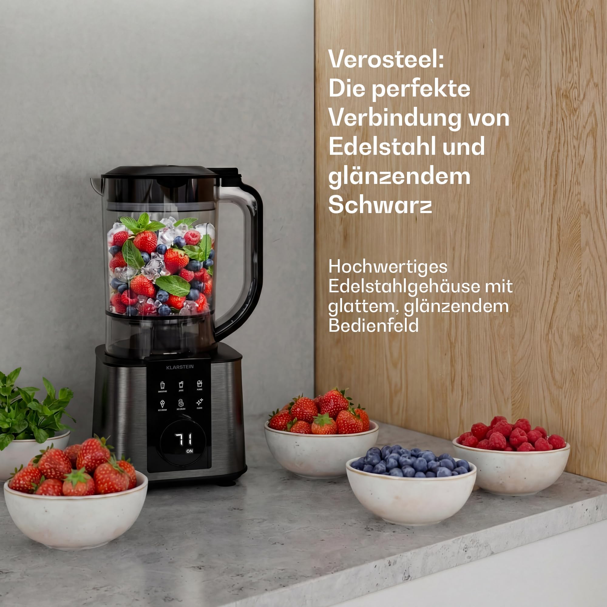 Klarstein Verosteel Küchenmaschine mit Mixer – 1200 W Multifunktions-Küchenmaschine, 2-Liter-Schüssel, 1,75-Liter-Mixer, 10 Geschwindigkeiten, 6 Programme, Entsafter & Fleischwolf