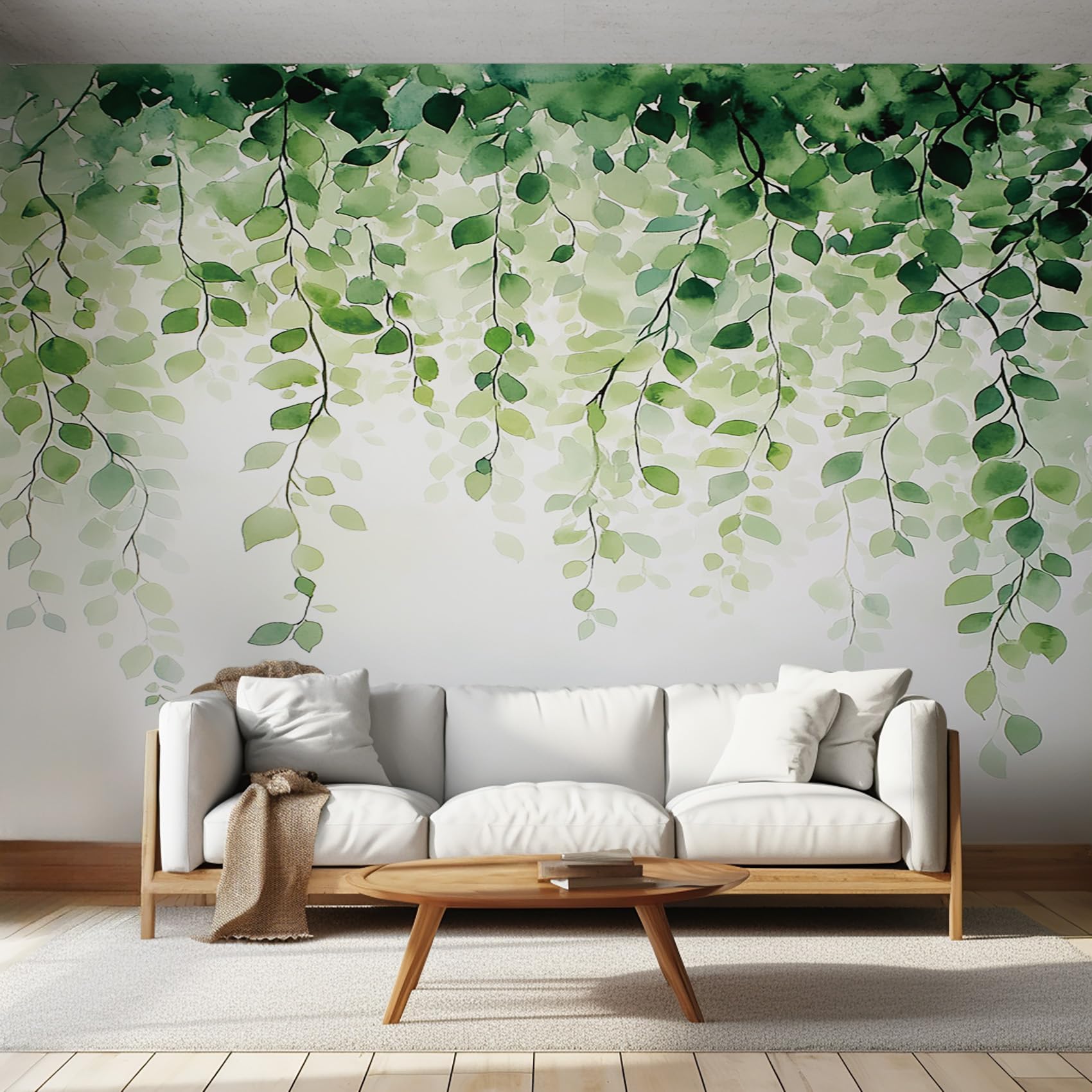 NOGAWA Papier Peint Motif Feuille Verte, 3D Panoramique Papier Peint Botanique, Papier Mural Decoratif Pour Salon, Chambre, Tapisserie Murales, Décoration Murale 400x280cm