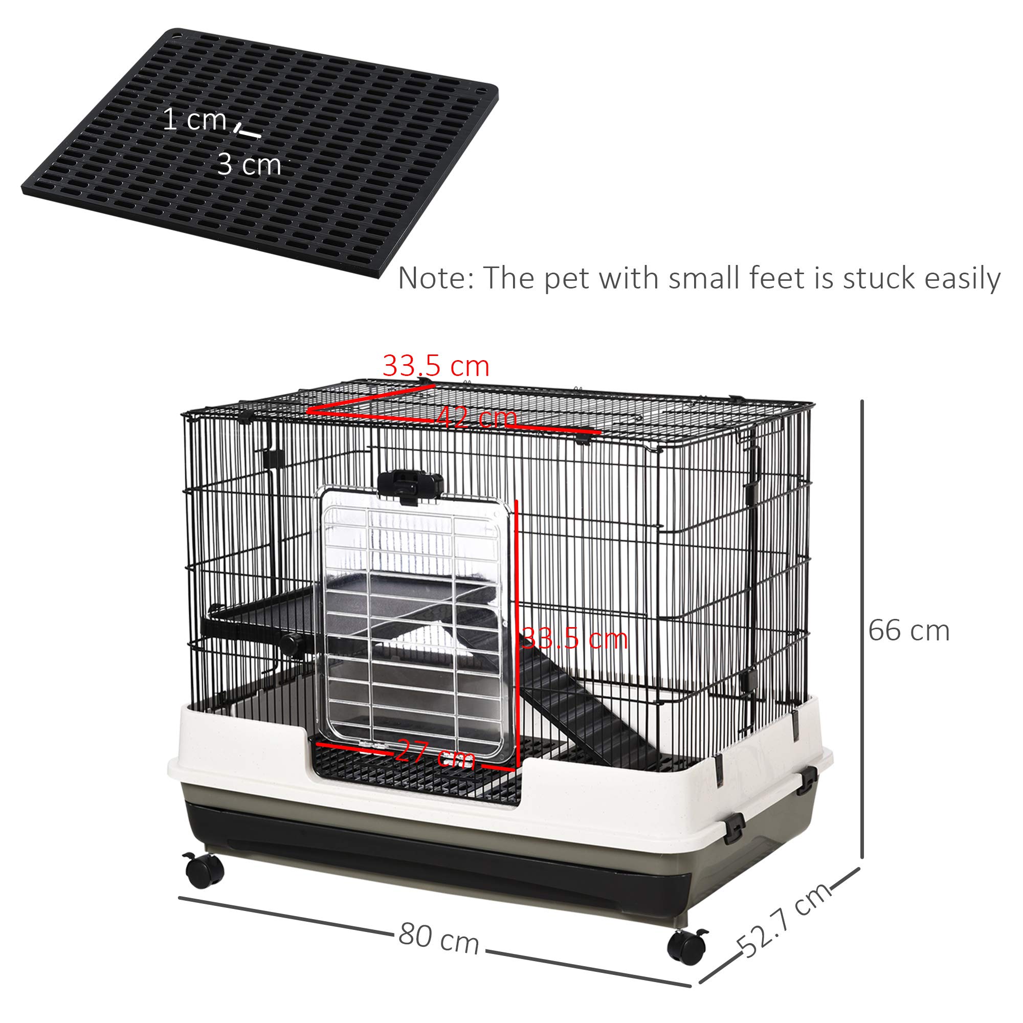 PawHut 2 Tier Rolling Small Animal Rabbit Cage Chinchillas Hutch Pet