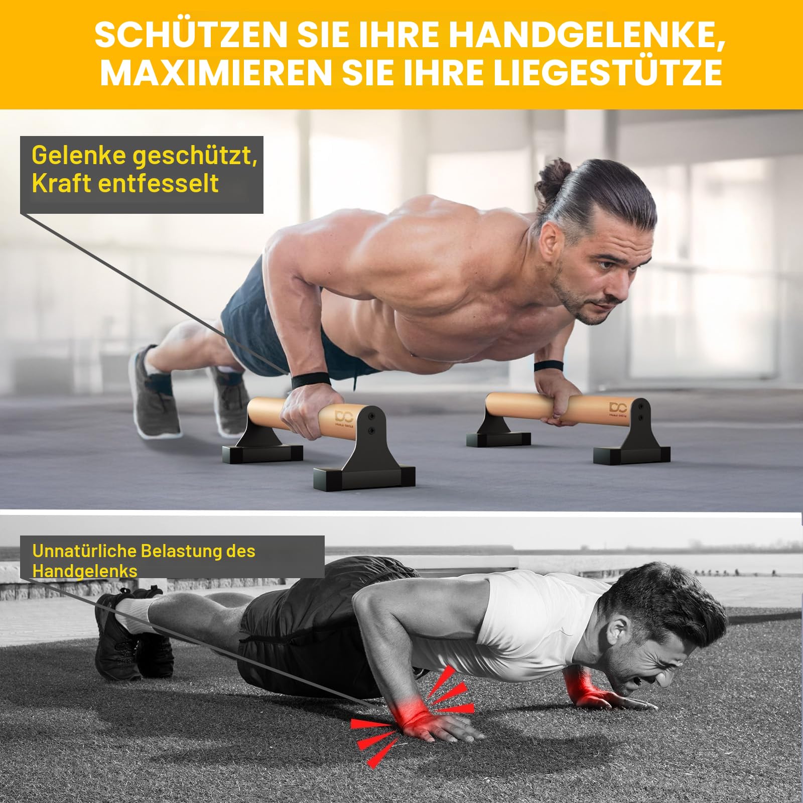 Double Circle Parallettes Liegestützgriffe mit Holzgriffen - Calisthenics Equipment - Rutschfeste Barren für Calisthenics Griffe