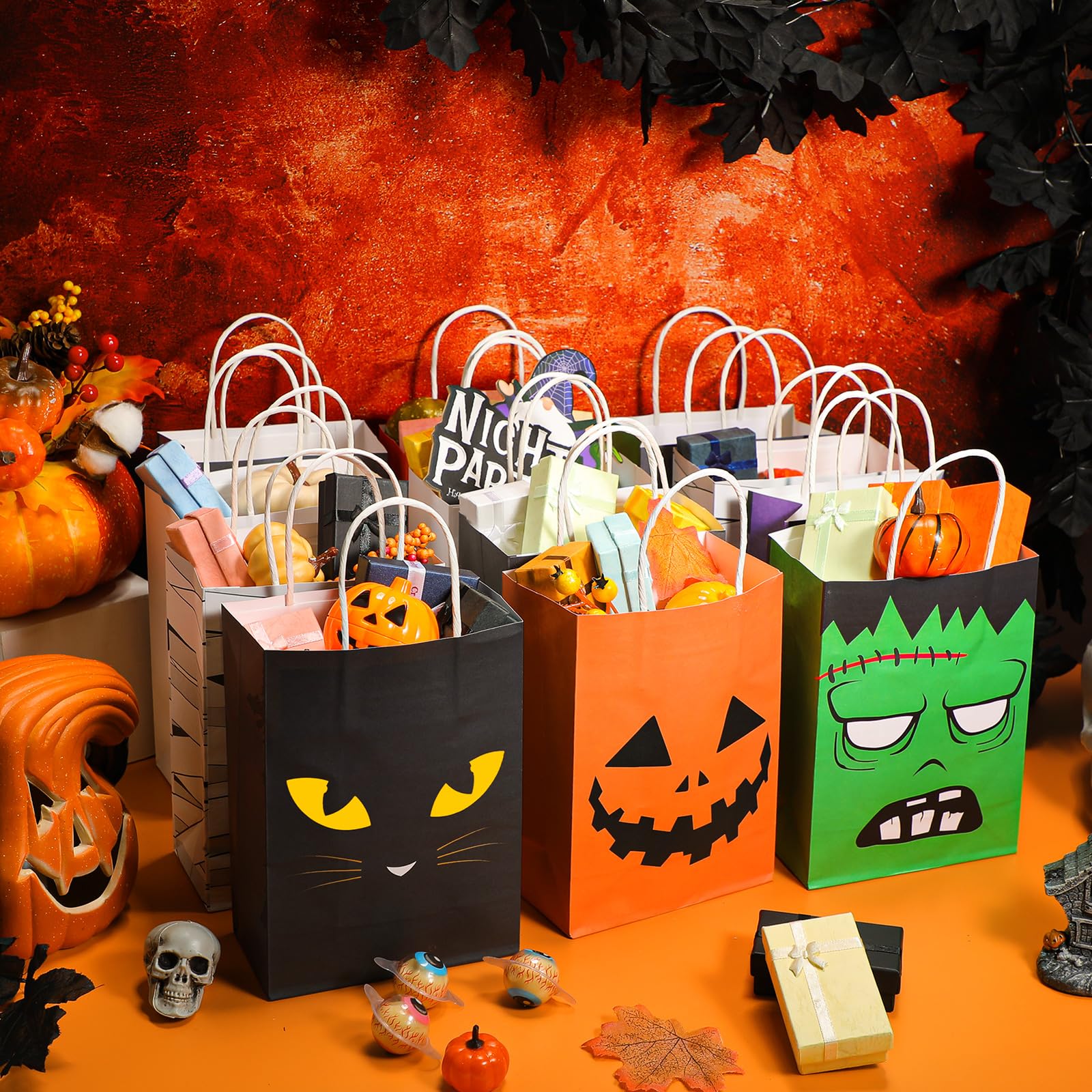 Pajean 36-Pack Halloween Goodie Bags - Paper Treat Bags With Handles For Trick Or Treat