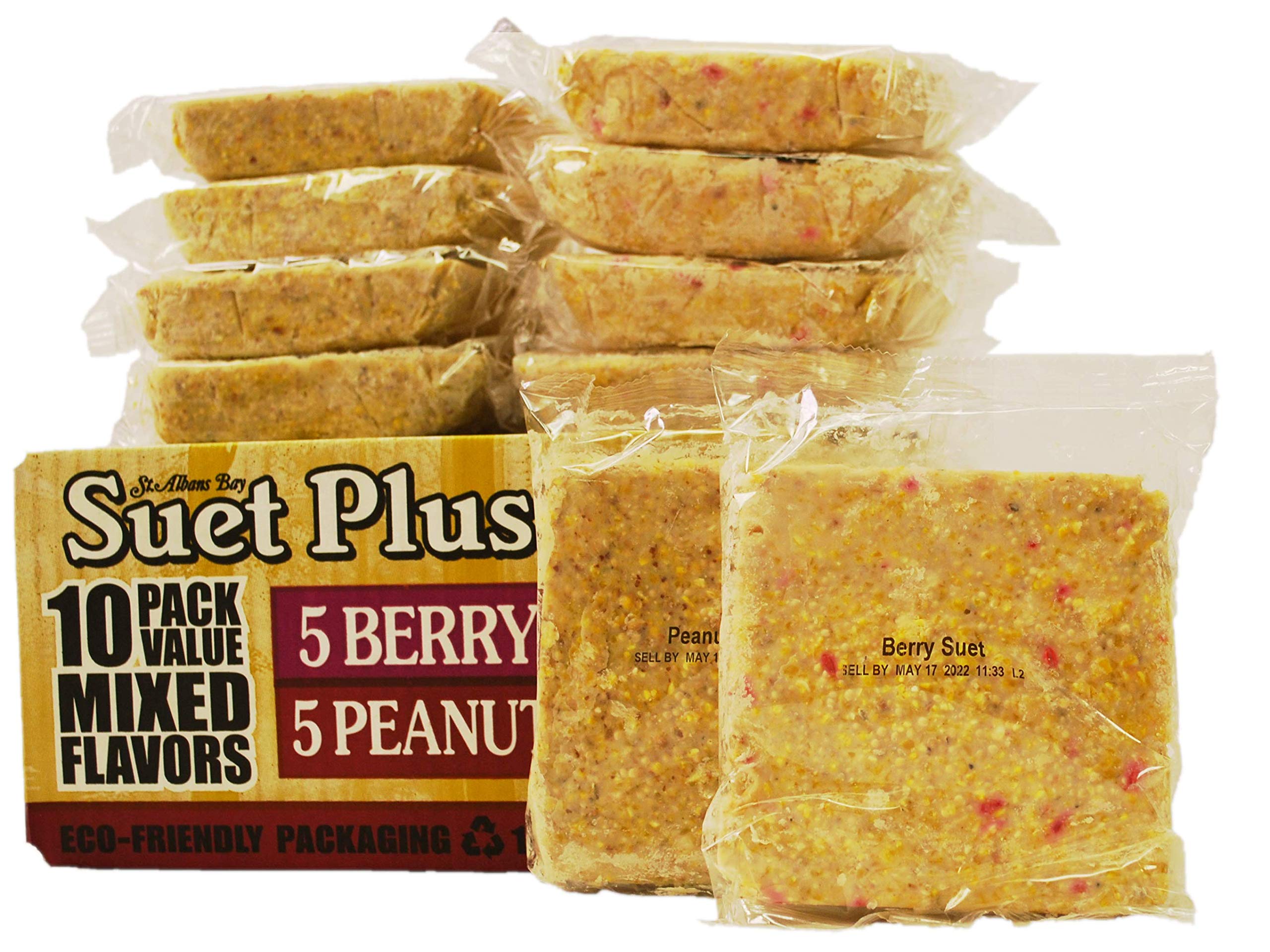 ST. ALBANS BAY SUET PLUS Paquetes variados de pastel de sebo | 11 onzas de pasteles de sebo de pájaro silvestre | (maní y bayas, paquete de 10)