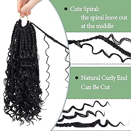 Eerya Goddess Box Braids Crochet Hair 10 Inch 8 Packs Pre-looped Bohemian Crochet Boho Box Braids With Curly Ends Synthetic Hair Extensions 3X Crochet Braids Hair for Women (10 inch, 1B)