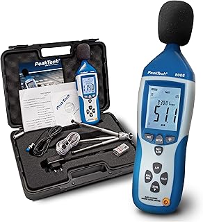 PeakTech 8005 - Sonomètre de Classe 2 avec Mémoire 32000 counts, Calibré, Mesure du Niveau Sonore, Interface USB, Mesure de dB, Fonction Min/Max, Sorties AC/DC, Écran LCD, 30 dB - 130 dB