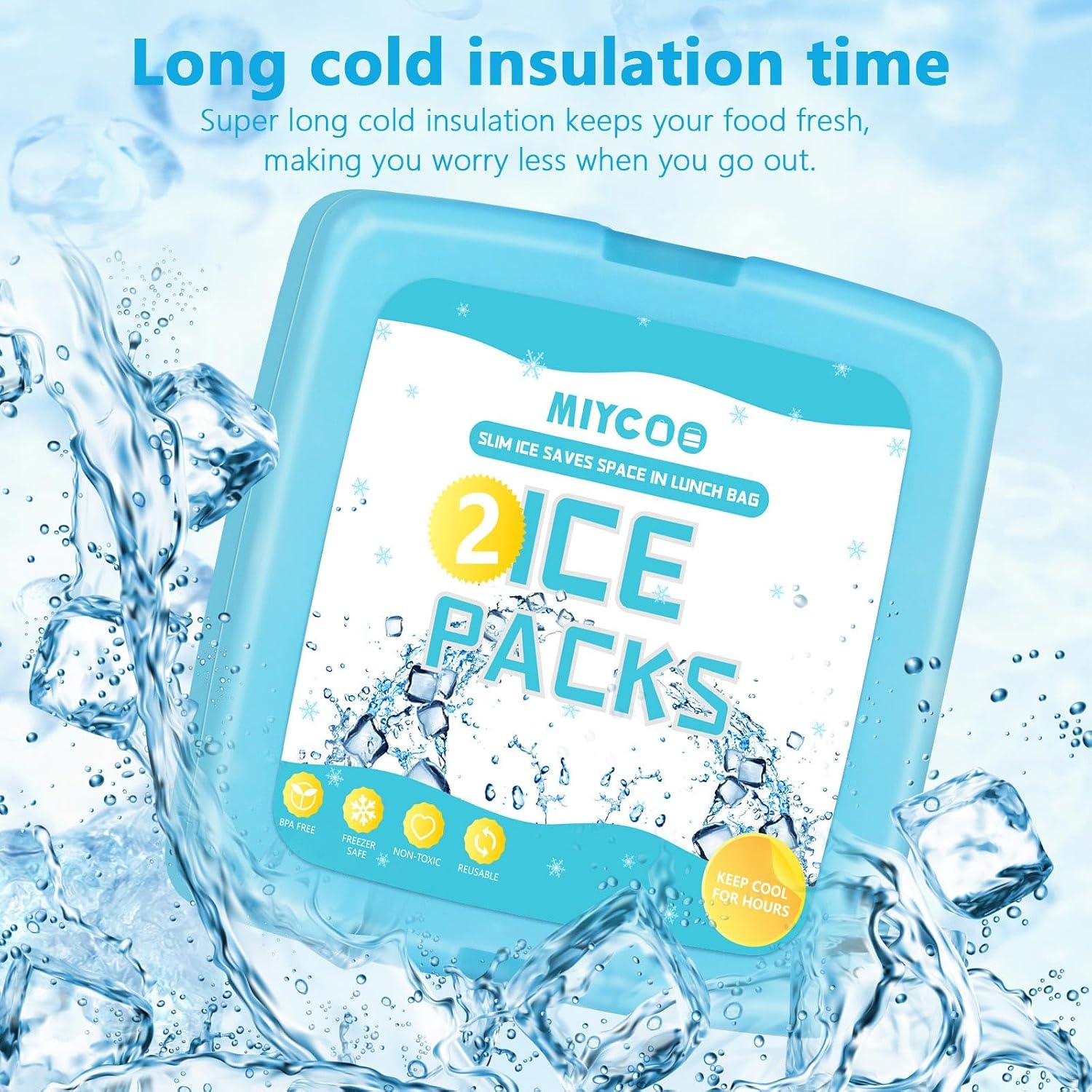 MIYCOO Ice Packs for Lunch Boxes & Coolers - Quick Freeze Ice Pack Space Saving Freezer Packs - Reusable Slim Original Cool Pack - Cooler Accessories for Beach, Camping and Fishing