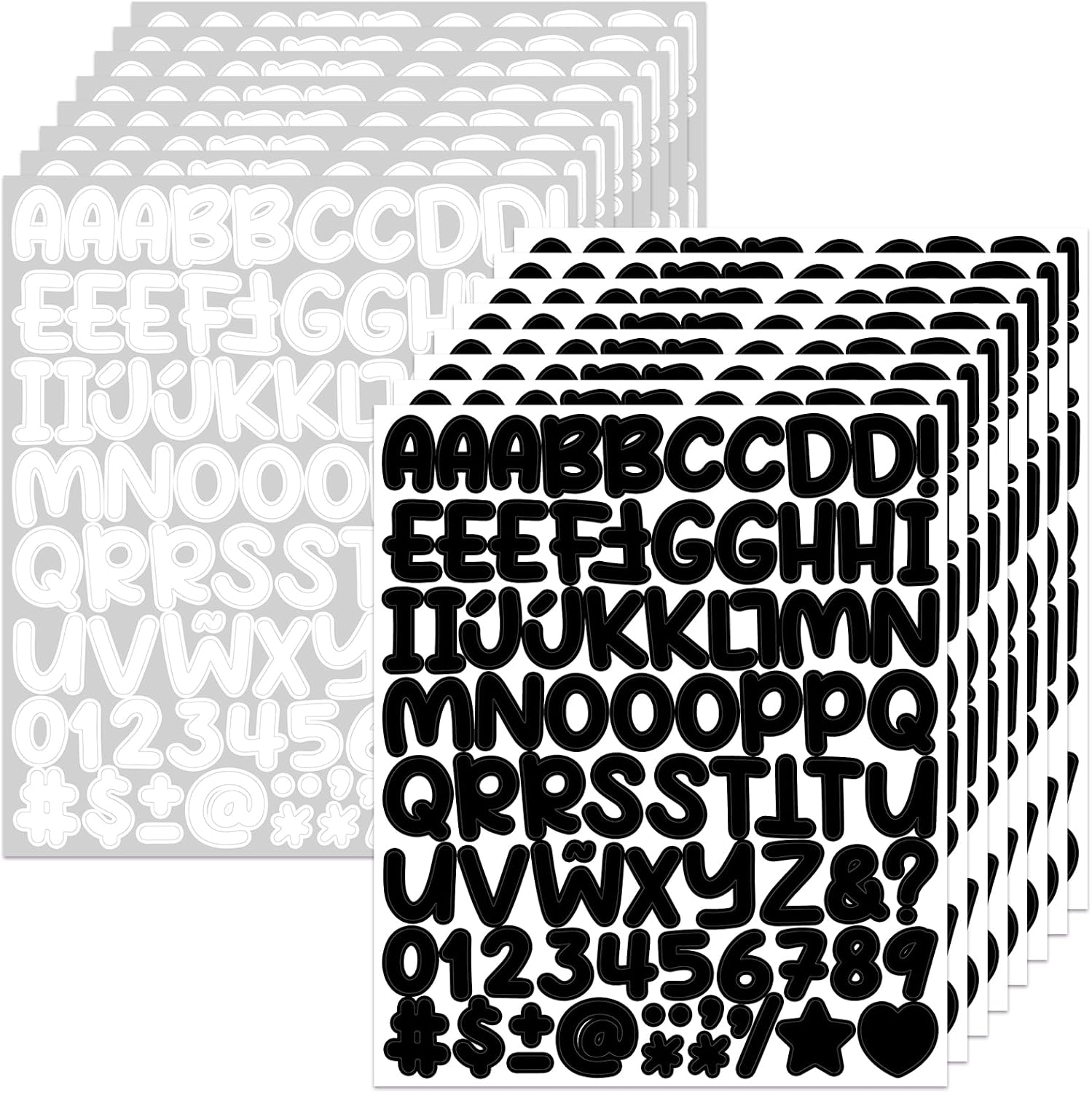 Bighan 0.5 Inch Vinyl Letter Number Sticker, 16 Sheets Self Adhesive Alphabet Number Sticker Symbol Stickers for Sign, Decor, Scrap Booking, Crafts and Decoration - Artistic Black&White