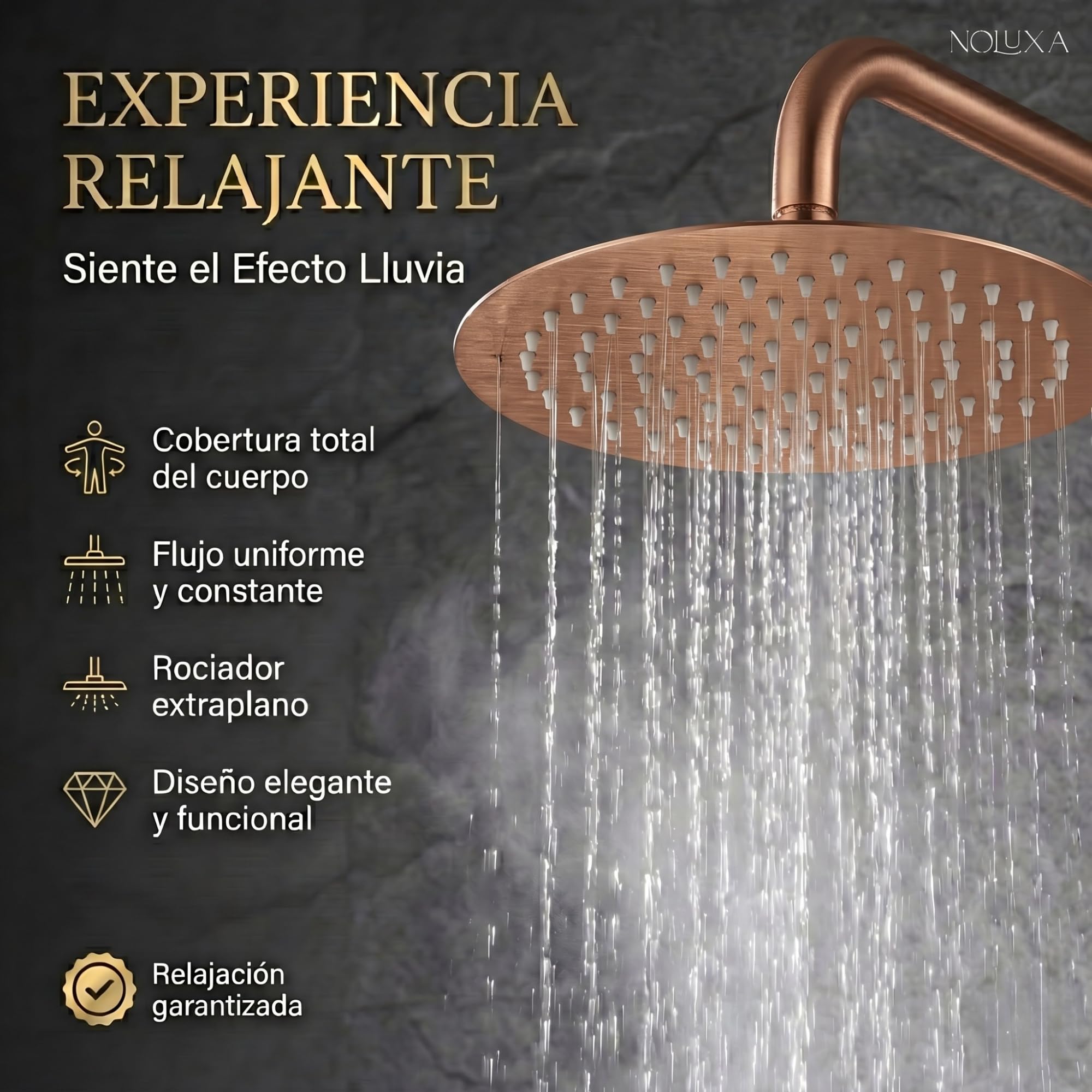 IMEX - Ducha Empotrada Oro Rosa Monomando | Conjunto de Grifería Empotrado con Rociador Antical Efecto Lluvia Cobre | Columna Ducha Empotrada con Grifo en Latón y Acero Inox S.304 (SIN ALCACHOFA)