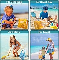 Vista 6 de 7 piezas de pala de malla de playa con bolsas de malla de playa, bolsas de concha de playa para sostener conchas de playa, juguetes para niños