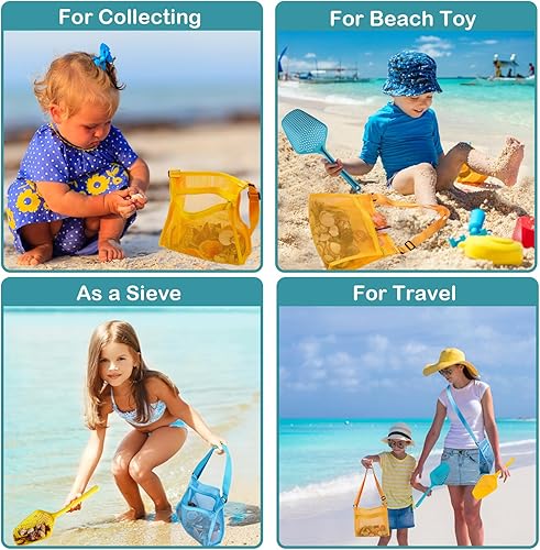 Miniatura 6 de MUYIZI 7 piezas de pala de malla de playa con bolsas de malla de playa, bolsas de concha de playa para sostener conchas de playa, juguetes para